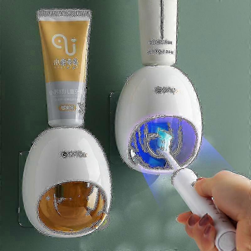 Automatic Wall Mounted Toothpaste Dispenser with Dust Cover and Easy Squeeze Tube Press for Convenient Use