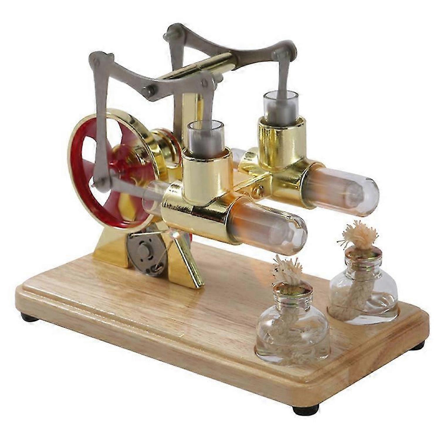 Stirling Engine Kit Hot Air Motor Model Dual Engine Generator Model with LED Light Flywheel Design S