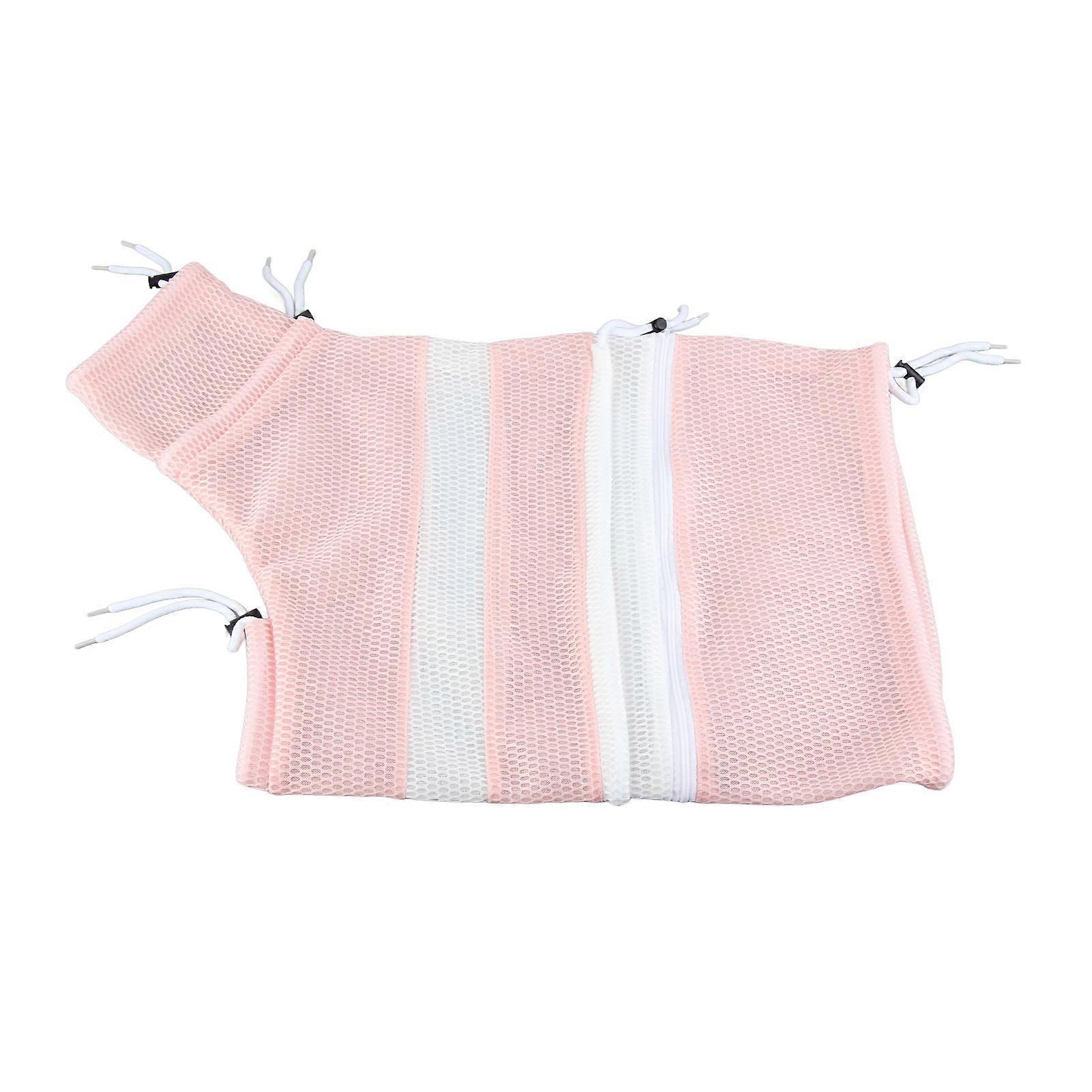 Cat Bathing Bag Multifunctional Prevent Scratch 3 Layer Fabric Removable Cat Shower Bag for Cat Grooming Supplies Pink and White Model