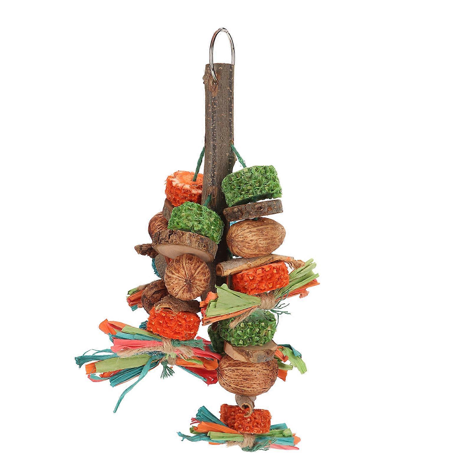 Parrot Chewing Toy Multi Colored Corn Cobs Wood Blocks Nuts Bark Hanging Pet Bird Bite Toy for Chewing Beak Exercise