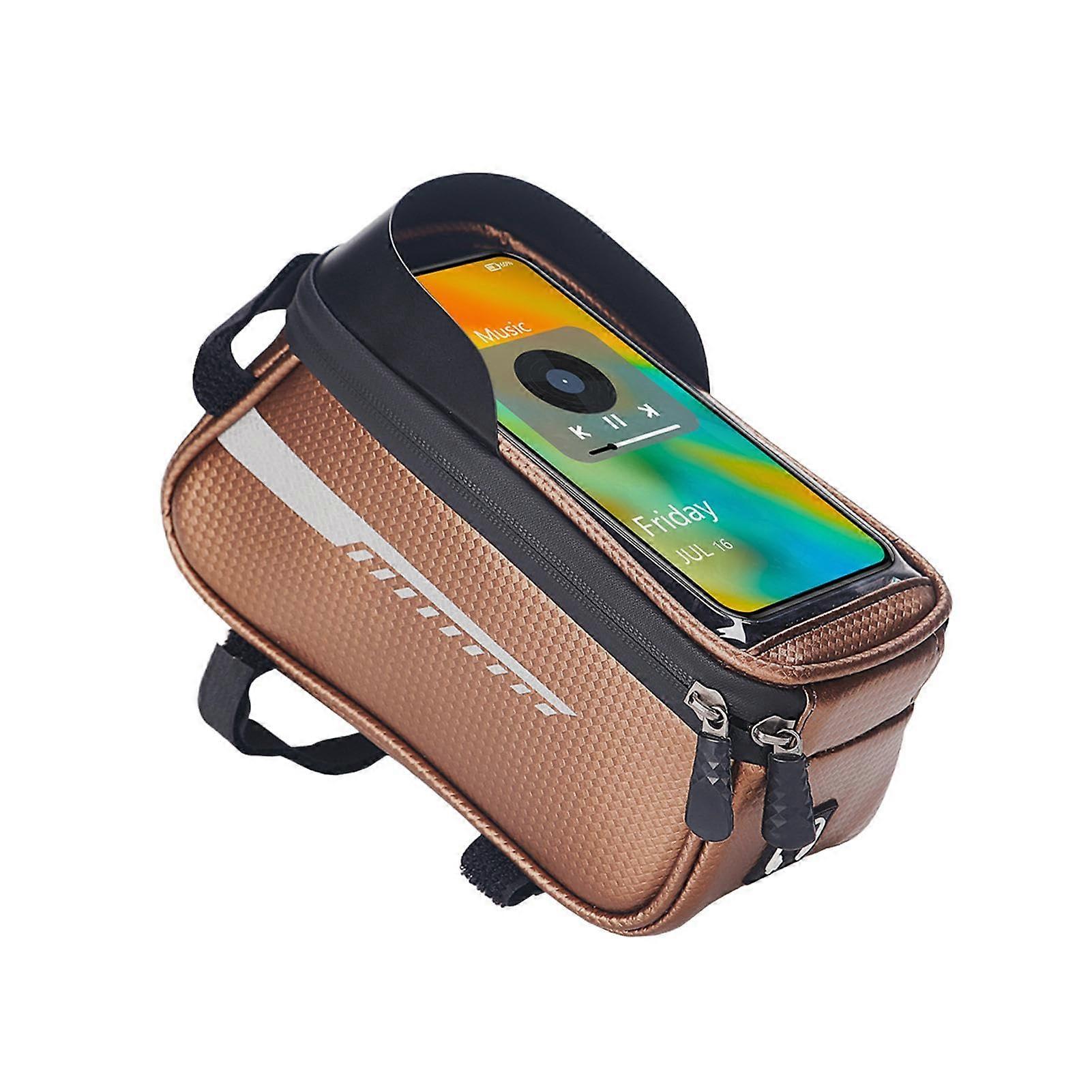 Bicycle Phone Front Frame Bag for Scooter, Waterproof Accessory Pouch for Mountain and Dirt Road Bikes, Adjustable Size