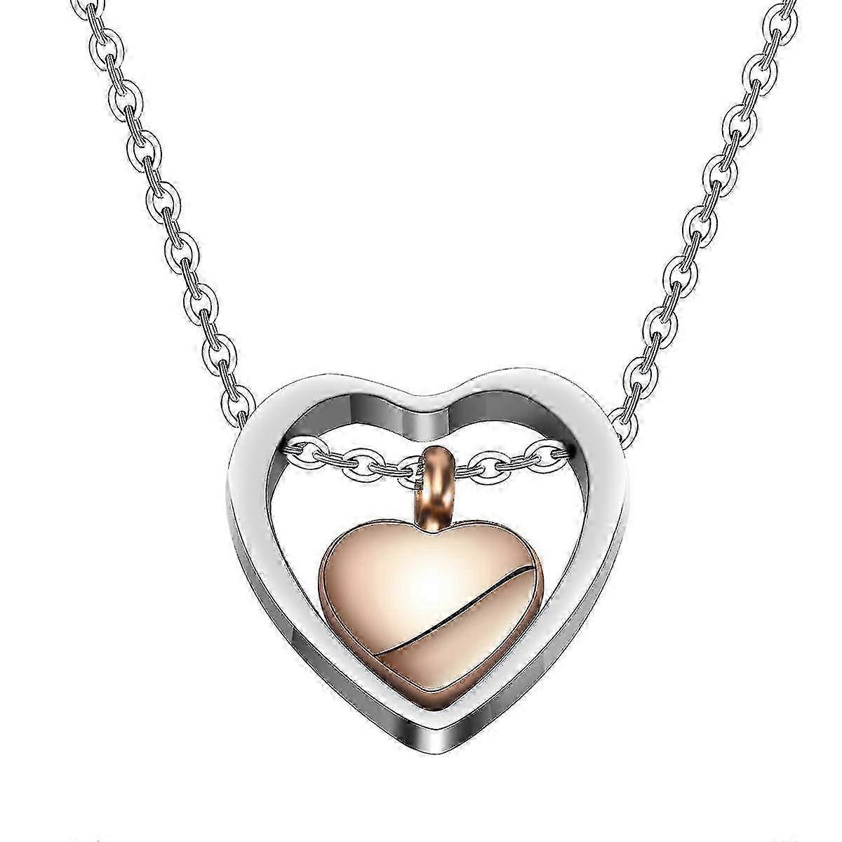 Double Heart Rose Gold Cremation Urn Necklace Pendant Filling Kit Keepsake for Ashes