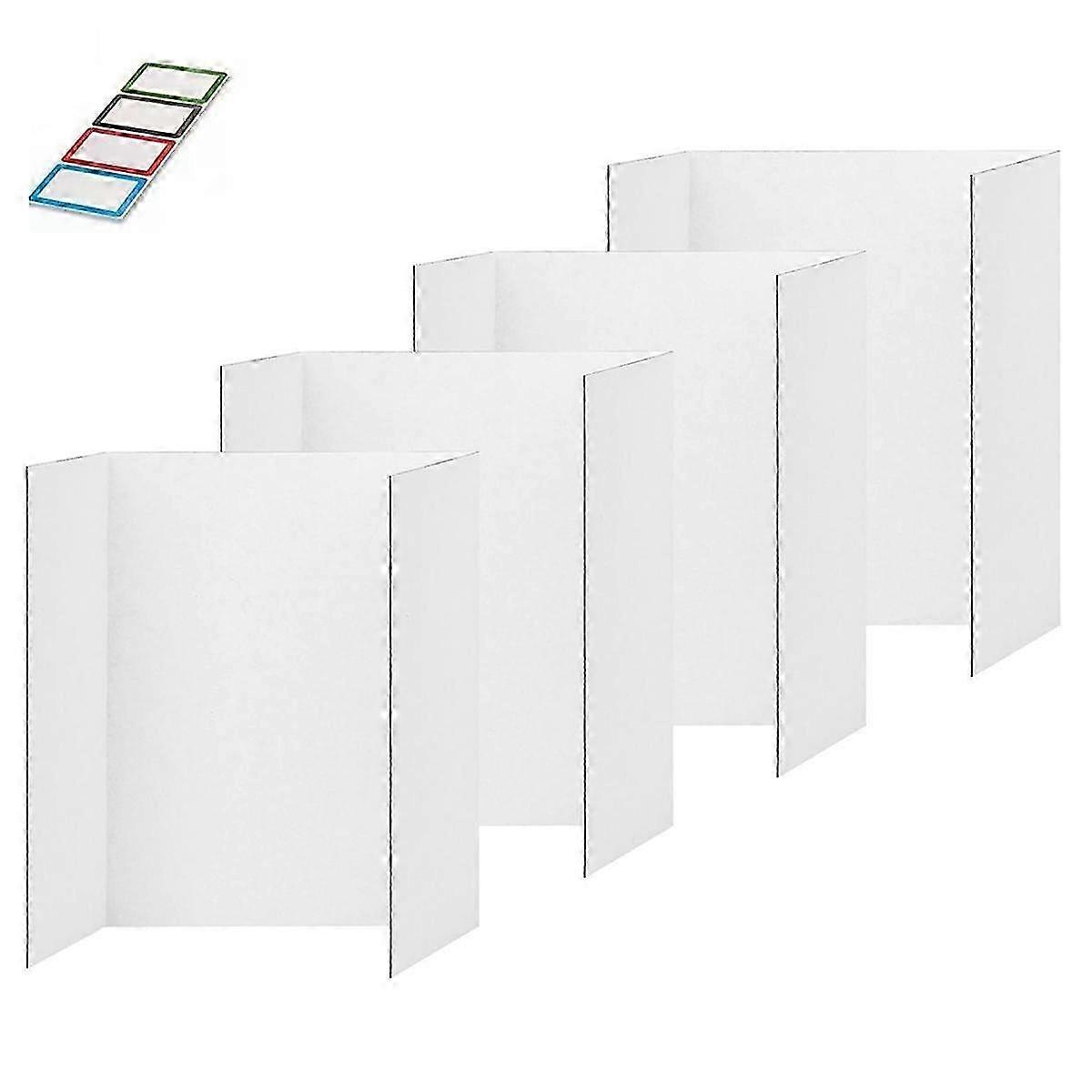 4 Pcs Trifold Poster Board, White Presentation Boards with Adhesive Accessories