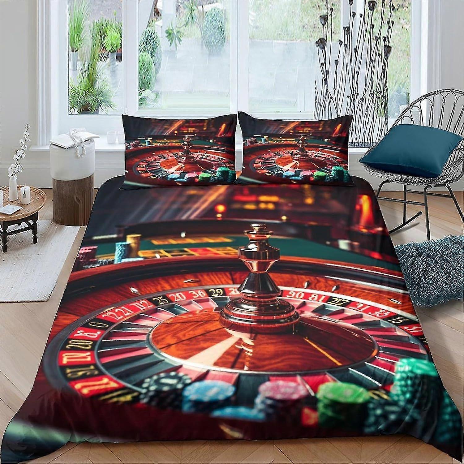 3D Printed Gambling Duvet Cover Set with Card Chips Design - 3 Pieces Soft Microfiber for Teens and Adults