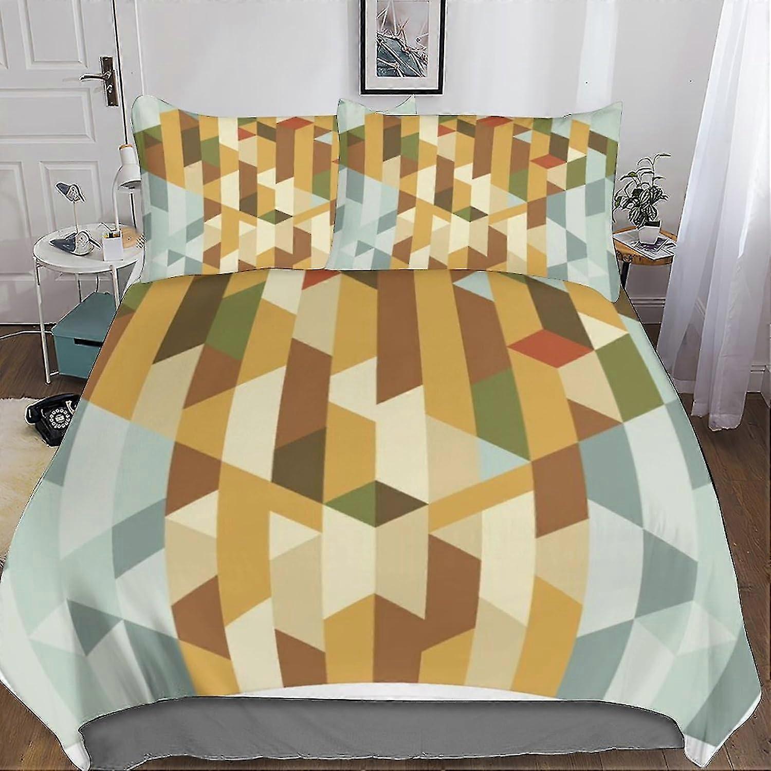 Geometric Patterns Duvet Cover Set 3D Simple Modern Printed Bedding 3 Piece Microfibre Soft Bedding with Zip Closure