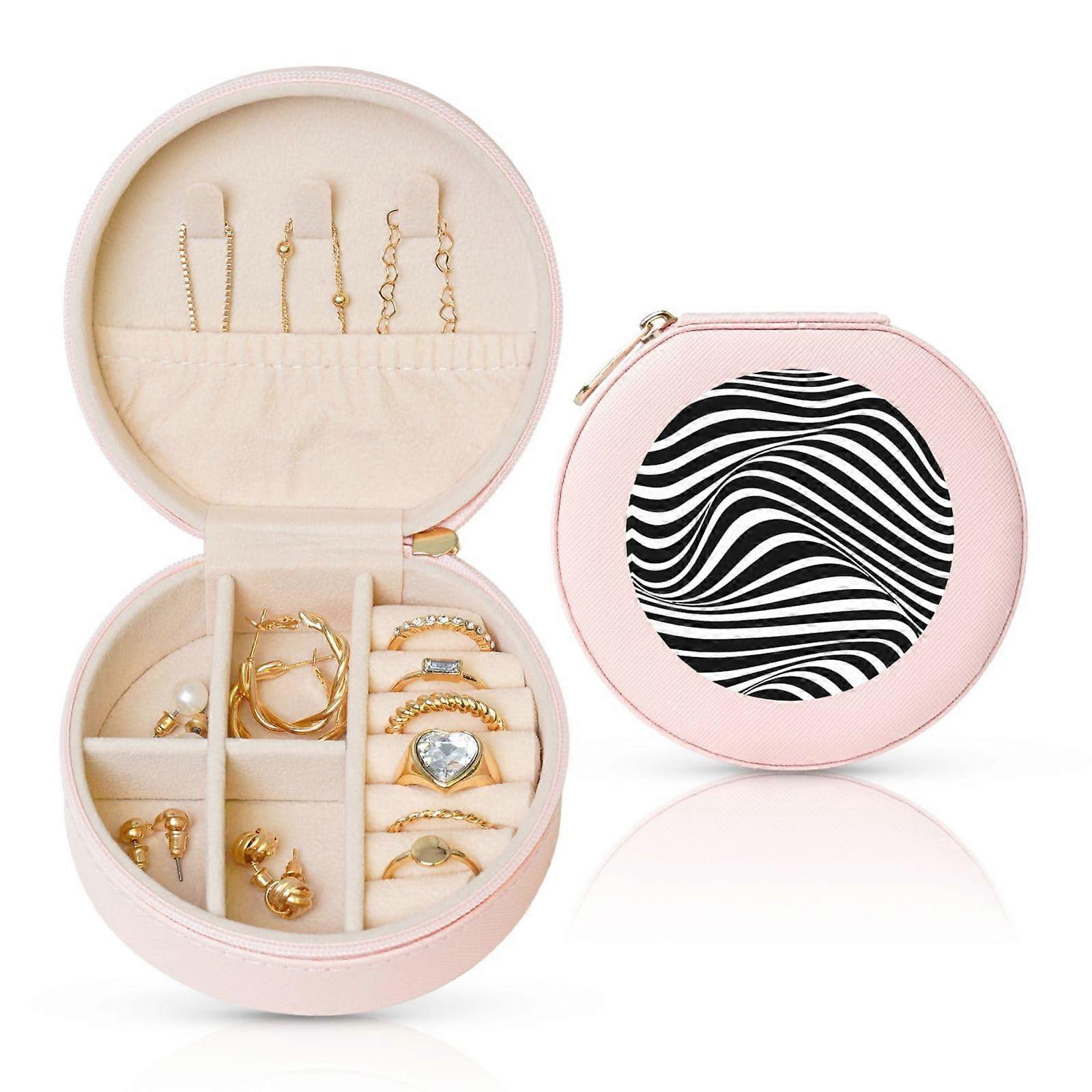 Stripe Print PU Leather Travel Jewelry Case Mini Storage Box for Earrings and Rings, Rose, Einheitsgröße, Compact Design