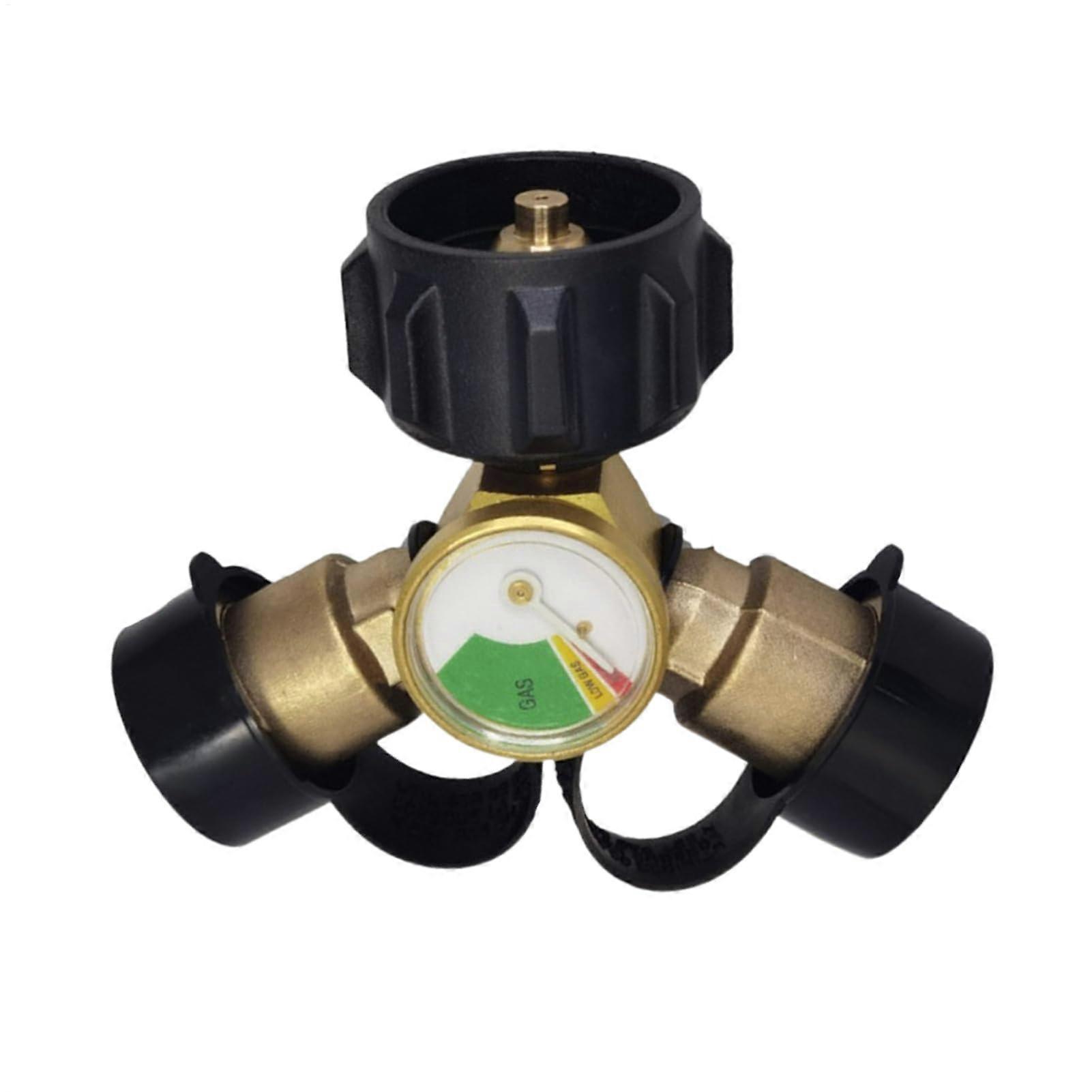 Propane Splitter - QCC Type Y Splitter Adapter with Valves, Pressure Gauge, Shut-Off Valve for BBQ Grill and Heater Connection