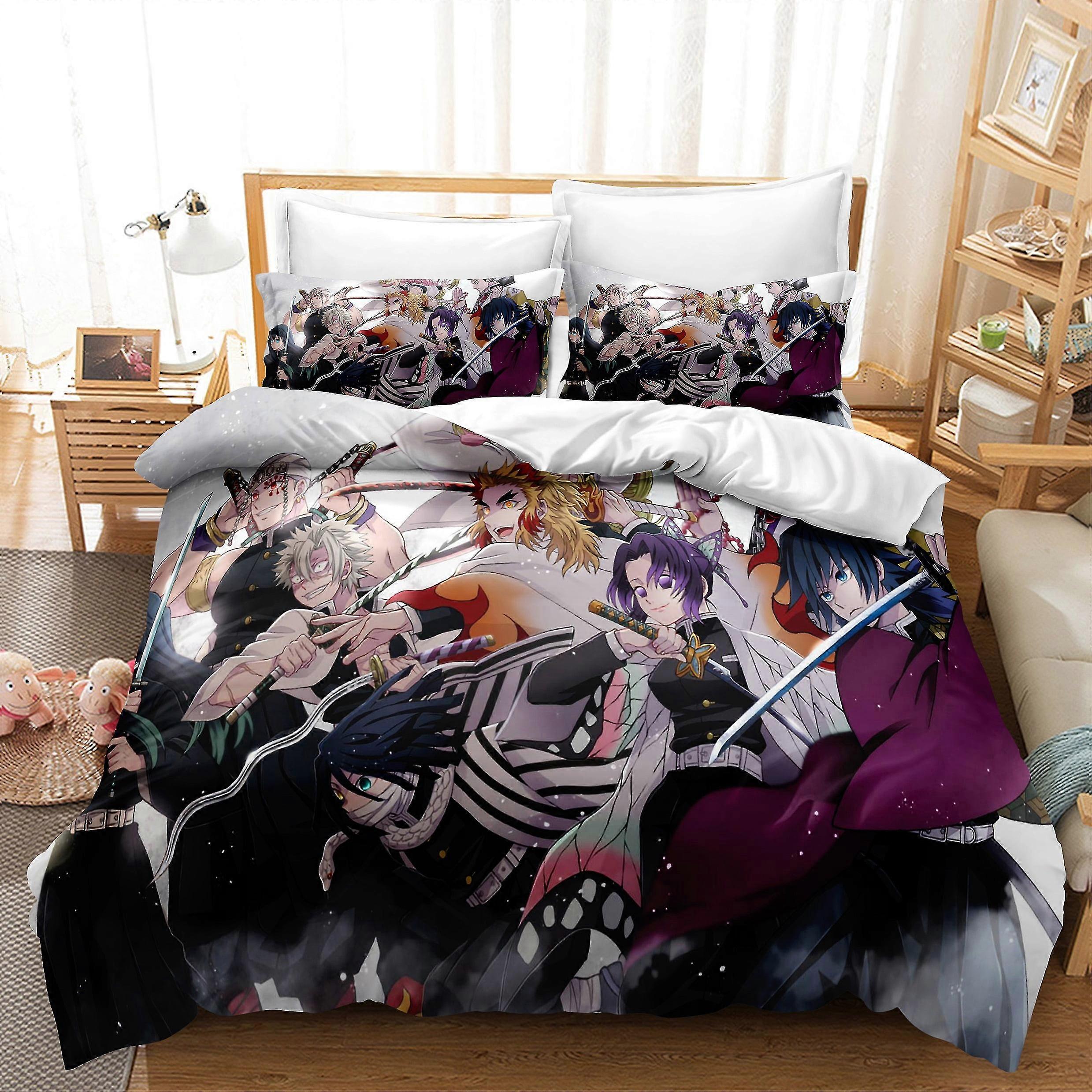 Anime 3PCS Bedding Sheet Sets with 3D Printed Manga Patterns Quilt Cover + 1/2 Pillowcase Soft Skin-friendly Material Bed Sets Comfort
