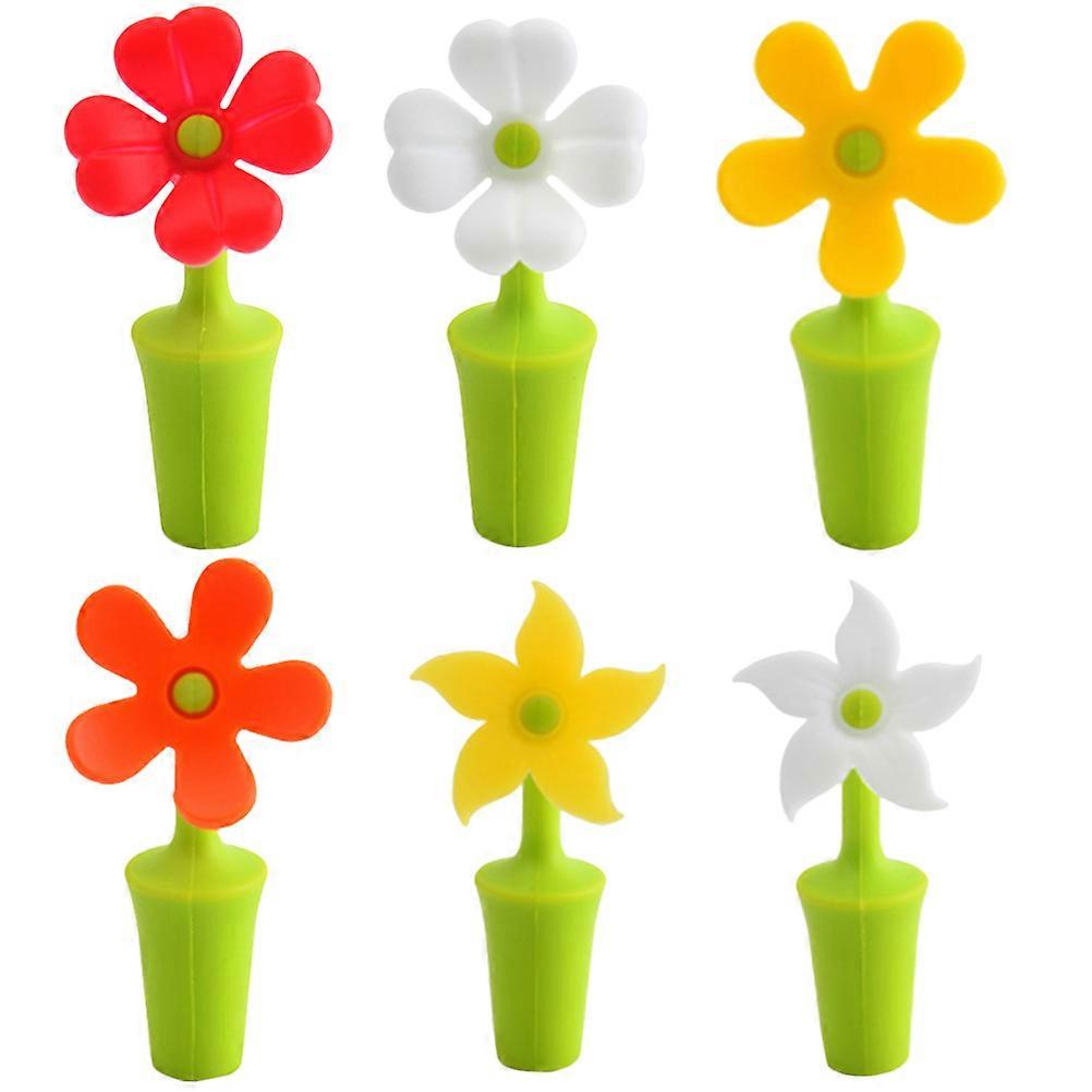 6pcs Silicone Stoppers with Creative Flower Design, Reusable Sealing Caps for Bottles at Home and Events