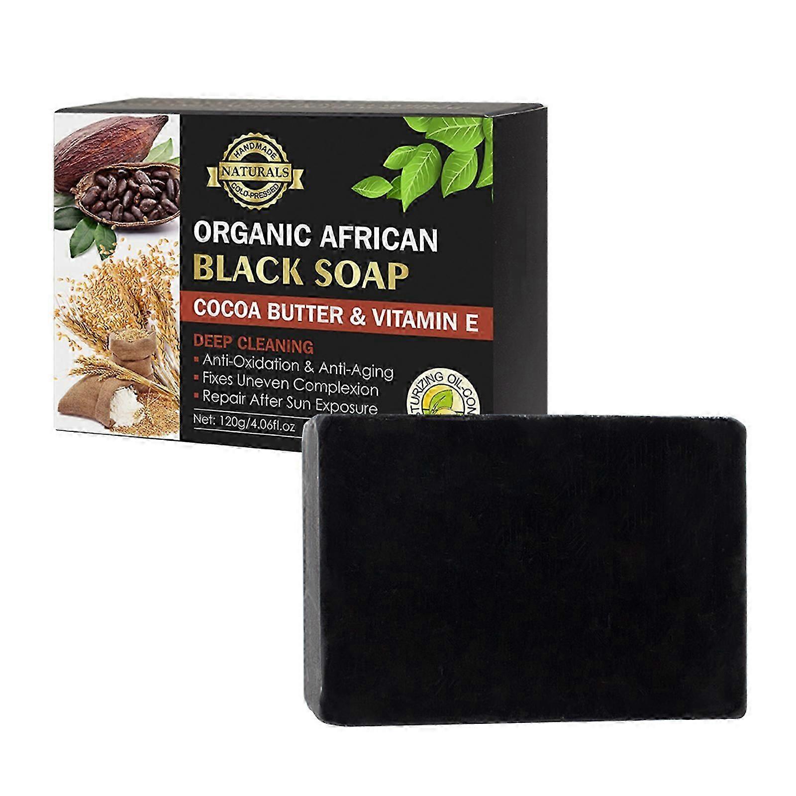 Cocoa Butter Deep Cleansing Black Soap, African Black Soap Bars with Vitamin E For Moisturizing and Cleansing Body Skincare