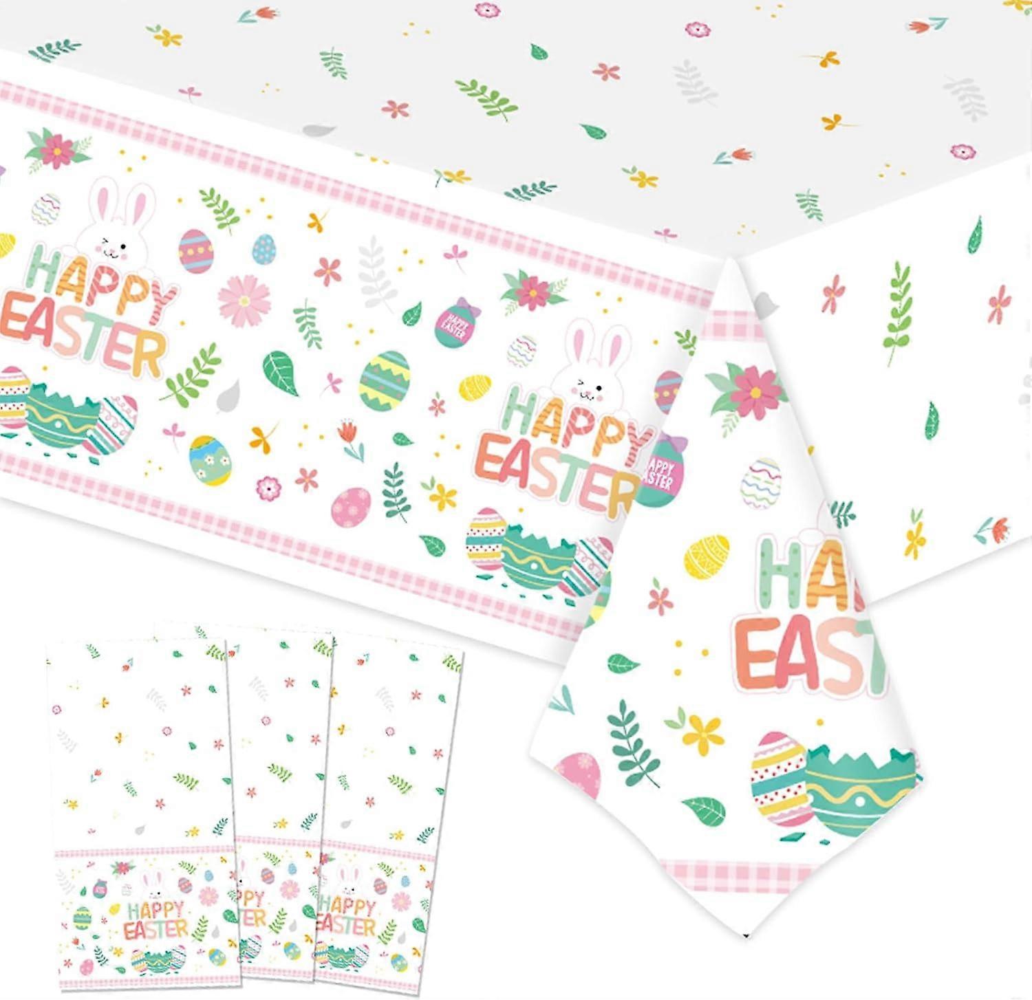 3 PCS Easter Tablecloth Disposable, 54x108 Inch Plastic Table Cloth Rectangle Table Cover Tablecloths   Easter Pink