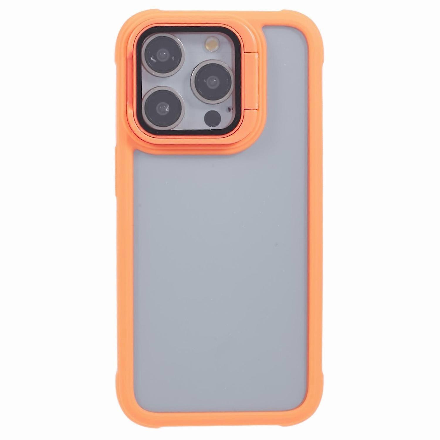 For iPhone 12 Pro Max Case TPU+PC Phone Cover with Lens Frame Bracket - Orange