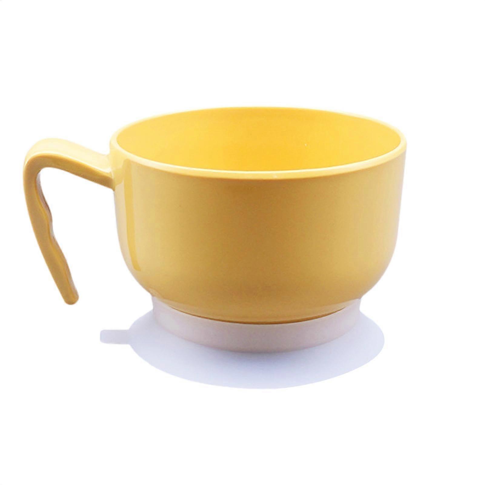 Rice Bowl Container with Suction Cup Handle, Yellow Food Grade Dinner Bowl for Elderly and Disabled, Sturdy Compact Design