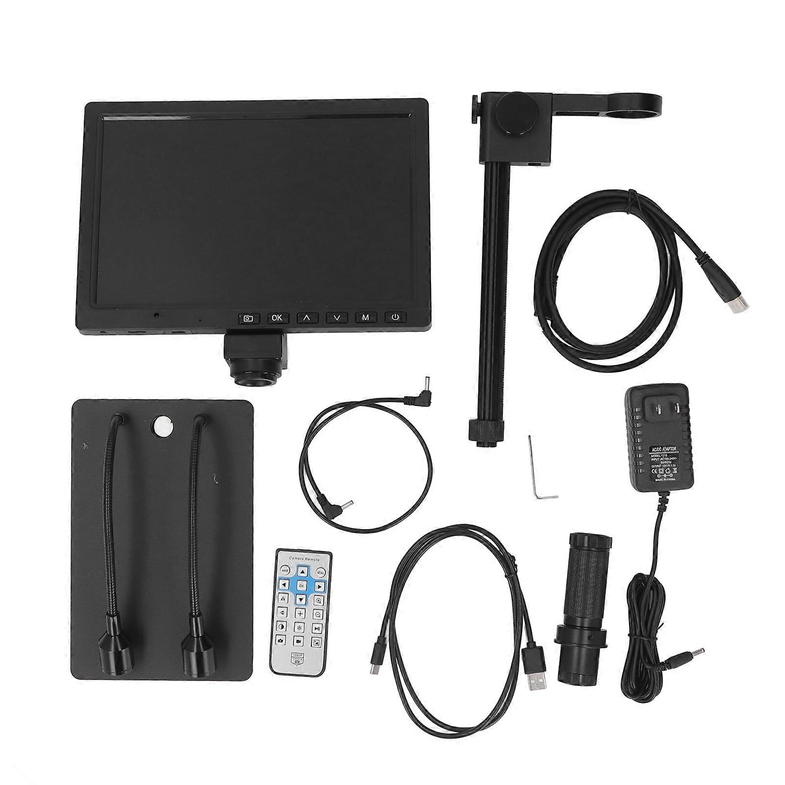 Industrial Microscope Camera with 10.1 Inch LCD Screen and Metal Stand 16MP Image 1080P Video 1‑150X Microscope 100‑240V US Plug