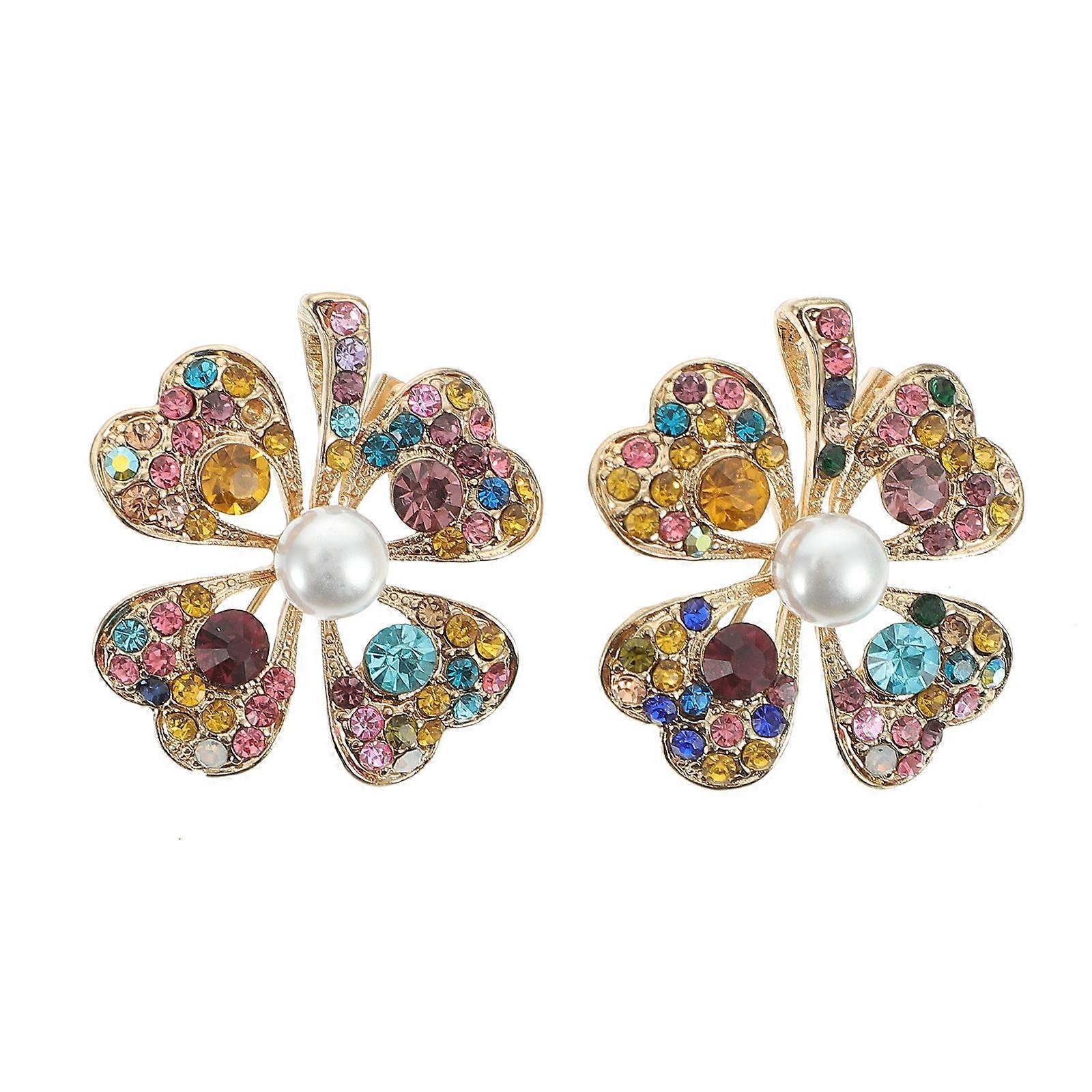 Lapel Pin Jewelry Colorful Rhinestone Shamrock Pattern Elegant Accessory 2Pcs