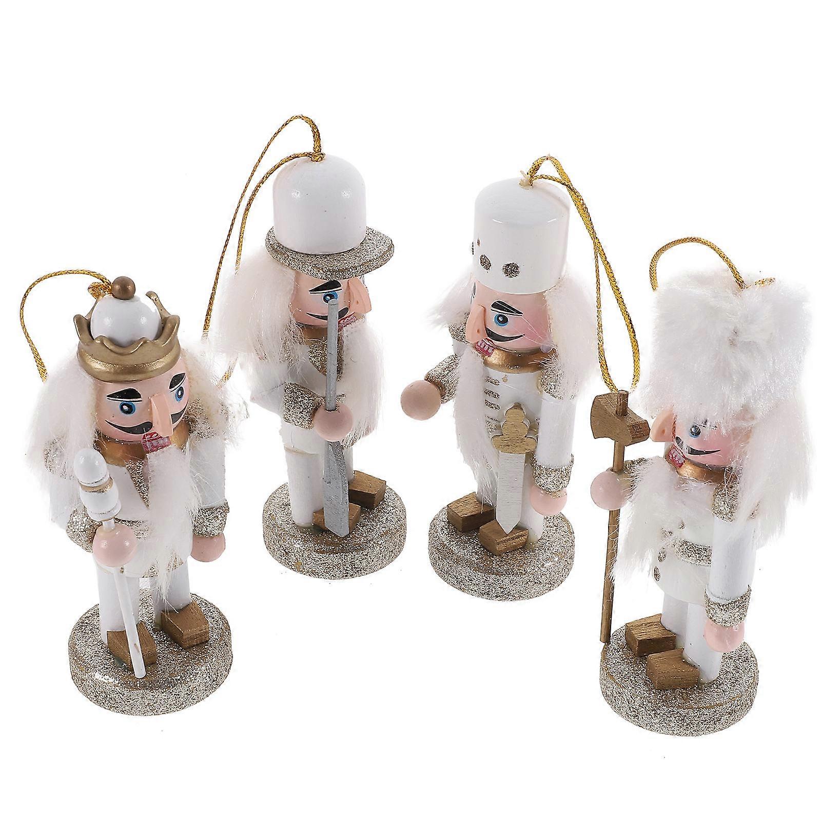 Decorative Nutcracker Figurine Christmas Table Decoration Traditional Christmas Style Wood 4Pcs