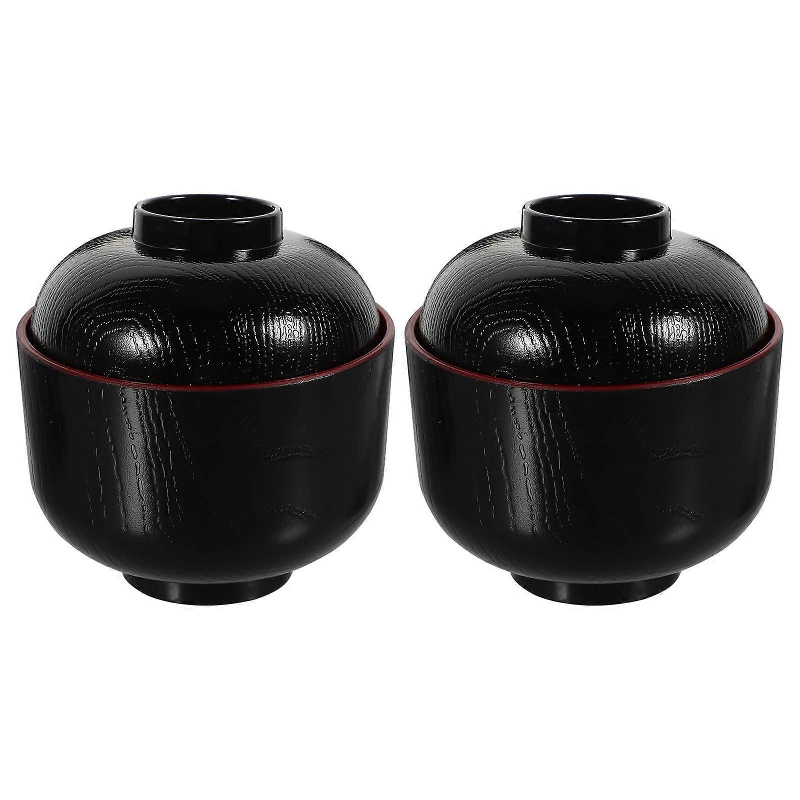 Small Soup Bowl Japanese Style Miso Soup Bowls With Lid 3.7×3.7×3.9in Salad Bowl 2Pack