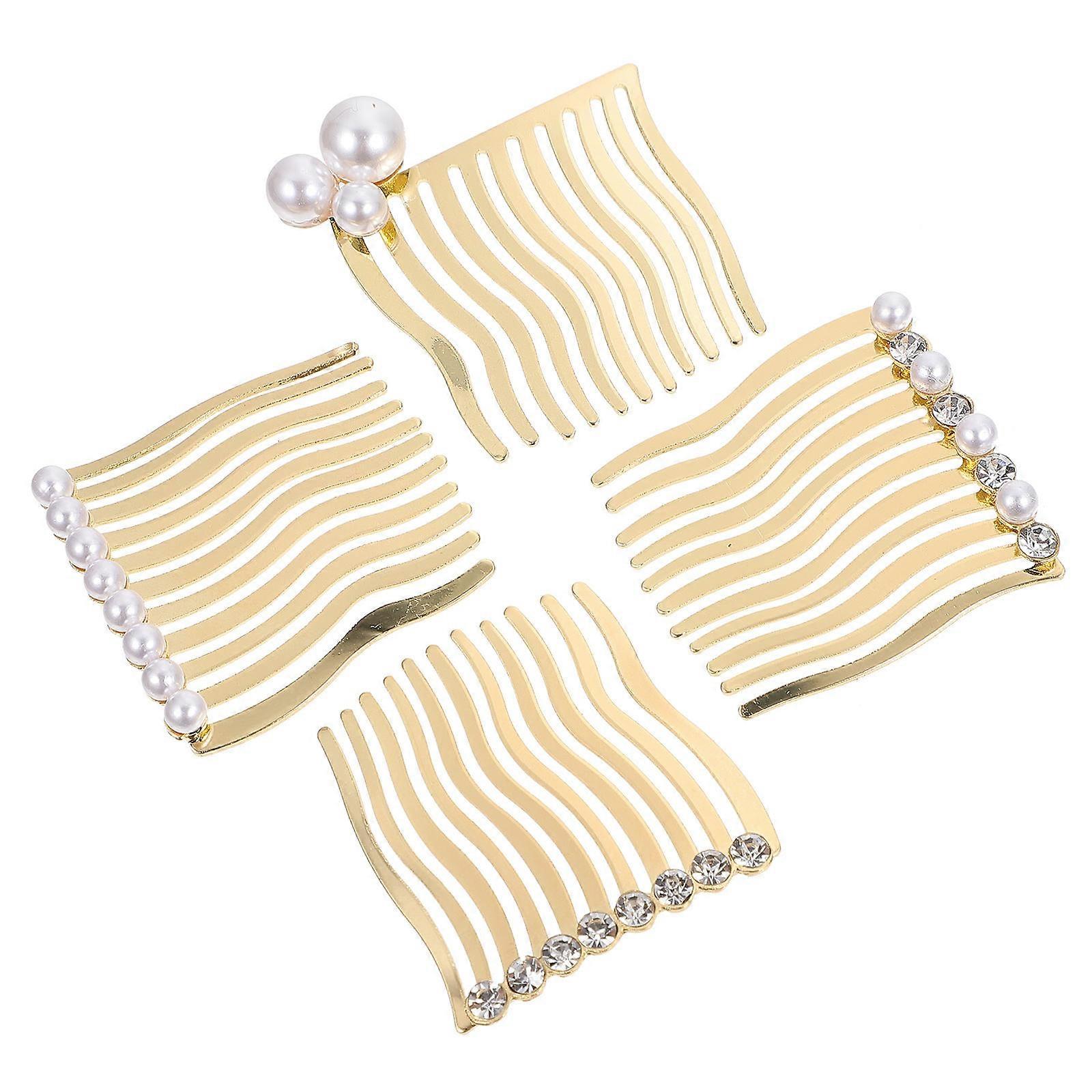 U-Shaped Comb Hair Comb Pin Pearl Design Comfortable Grip Students Women Daily Use 4Pcs