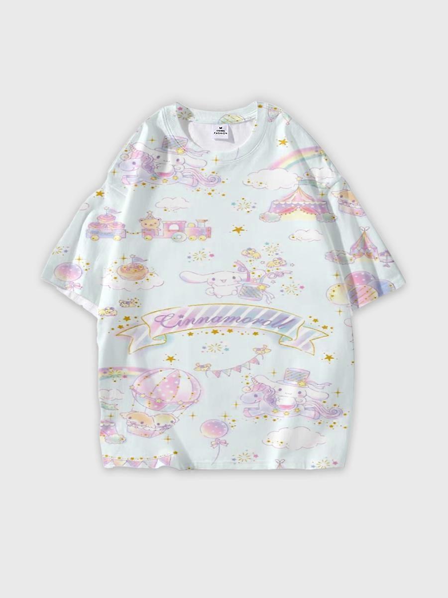 T-shirt round neck Cartoon Pattern loose short sleeve E1325