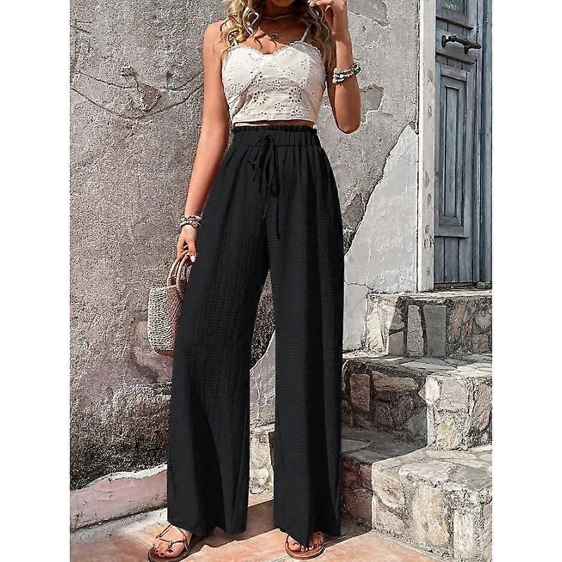Women's Pant Spring and Summer Fashion Versatile Bubble Plaid Casual Wide-legged Trousers