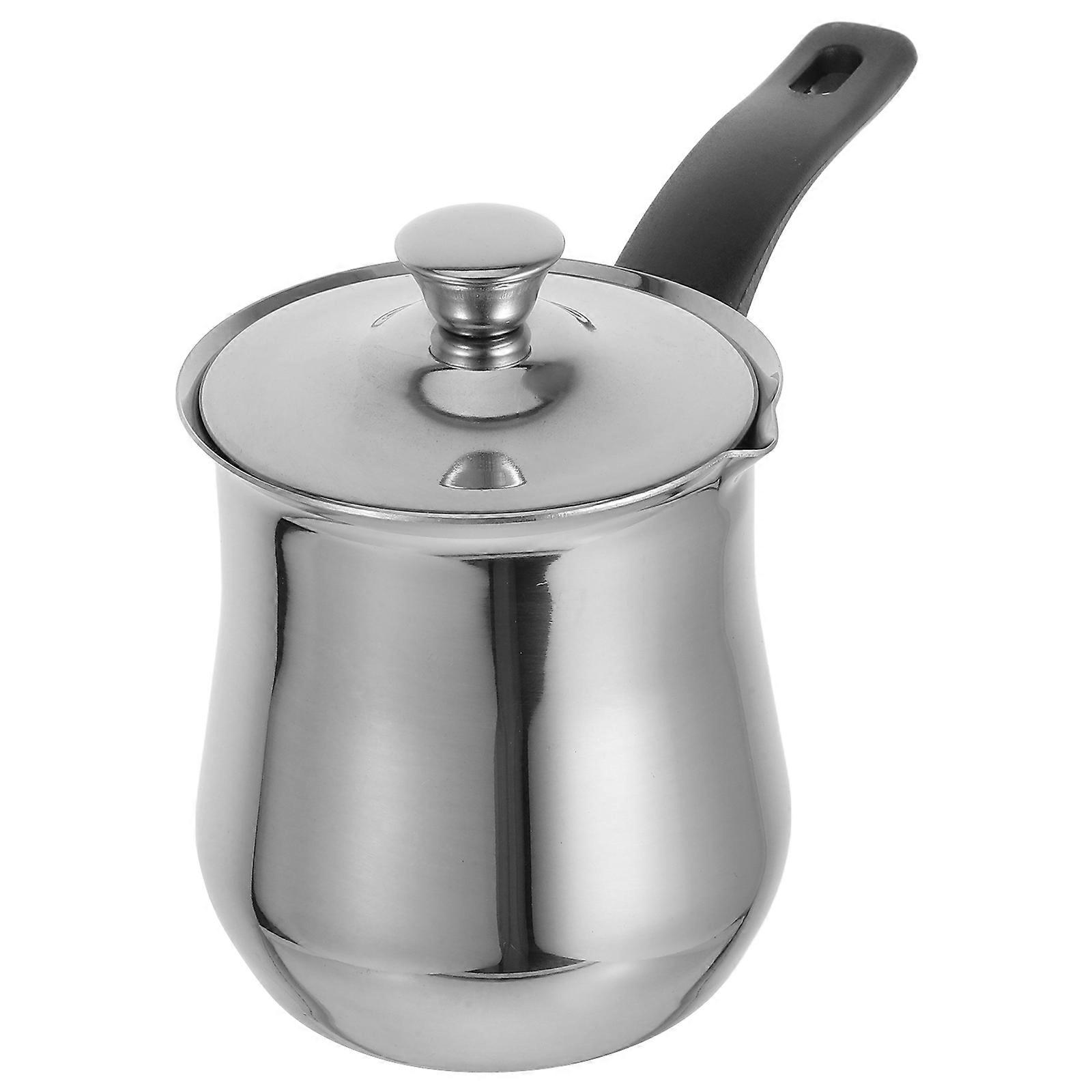 Coffee Pot 360ml Stainless Steel with Lid and Handle for Milk Steaming Butter Warming and Stove Top Use Small Saucepan
