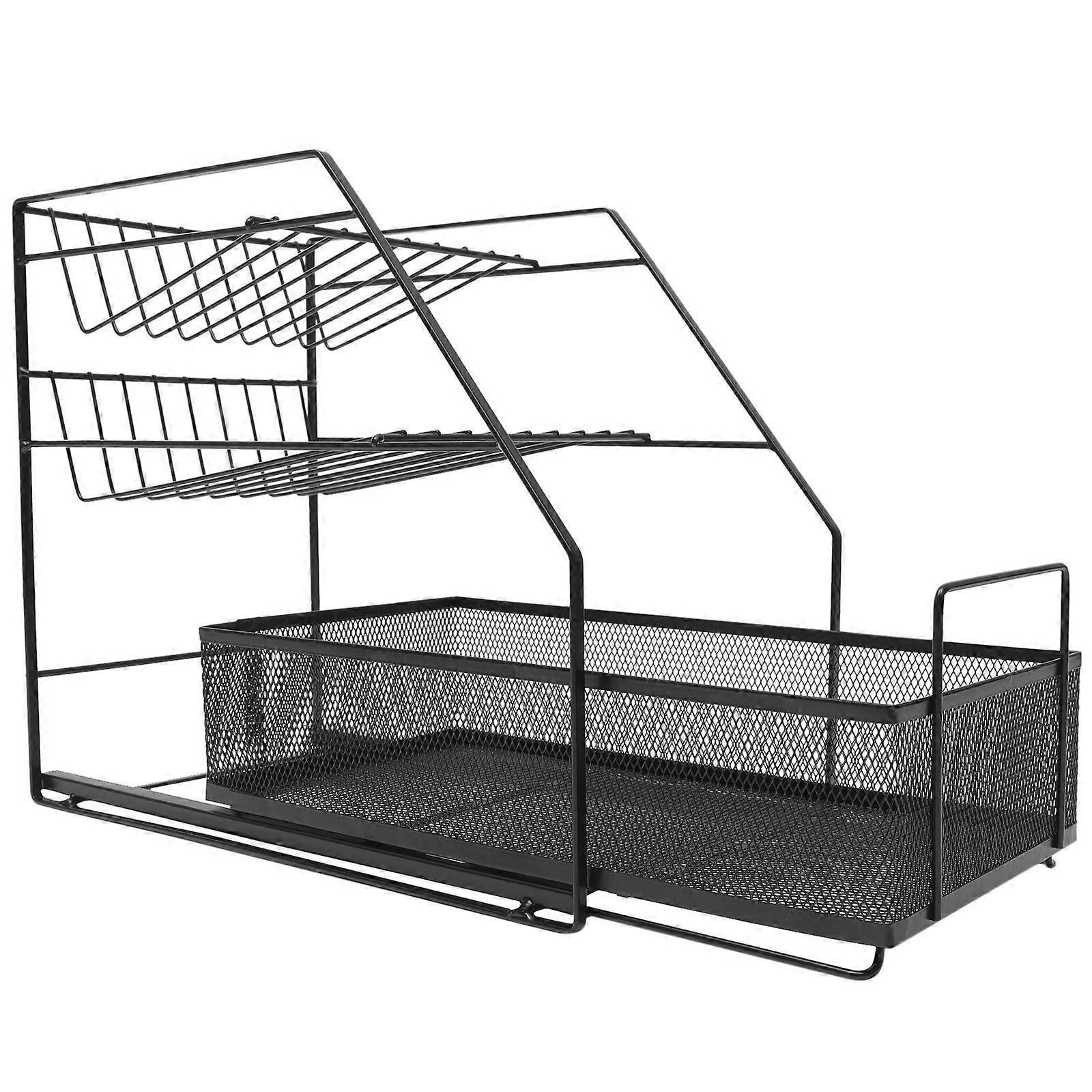 Iron Spice Rack Organizer with Bottom Drawer for Cabinet Storage Black