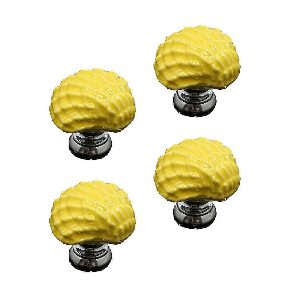 4pcs Ceramic Door Knobs Shell Design Pull Handle Creative Drawer Knobs Cabinet Door Handle Furniture Knob (Yellow)