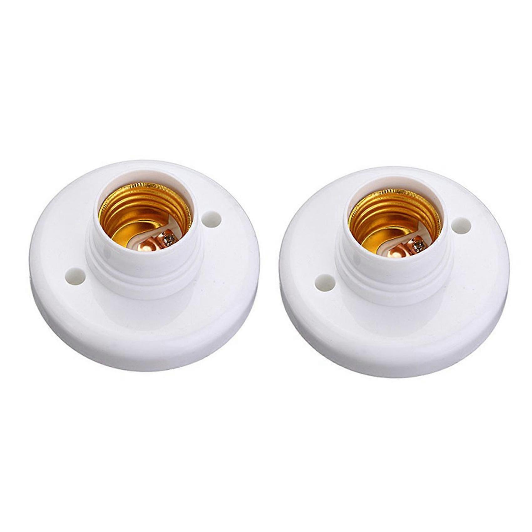 2X E27 Round Plastic Base Screw Light Bulb Lamp Socket Holder White