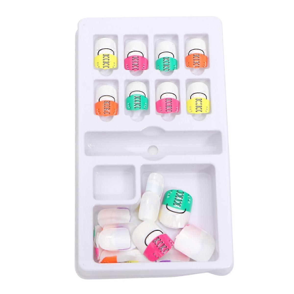 Kids Fake Nails 24Set Colorful Design For Children Rectangle Use Suitable For Manicure Fun