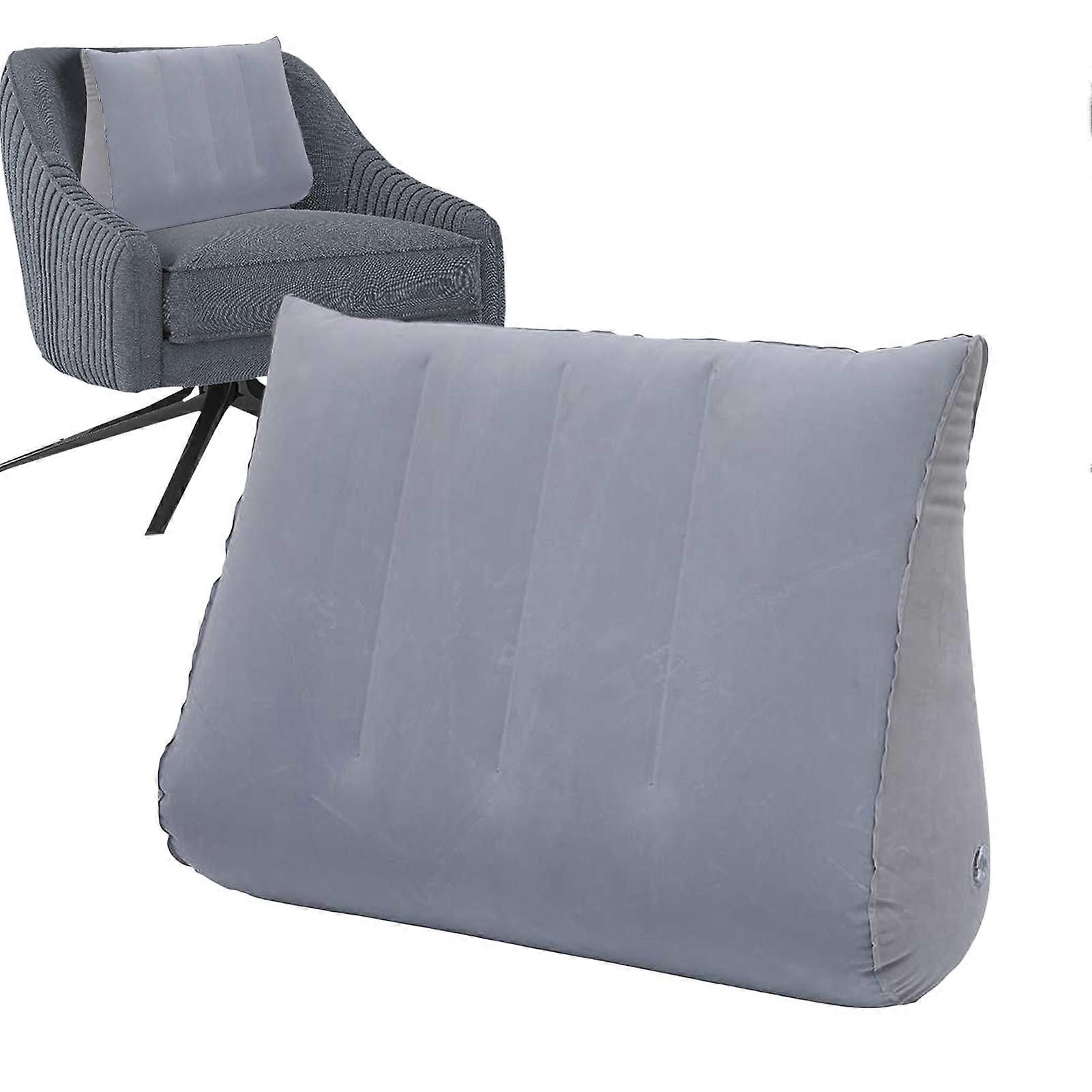 Travel wedge pillow for sleeping, inflatable, ergonomic support for recovery, sleep apnea, gray.