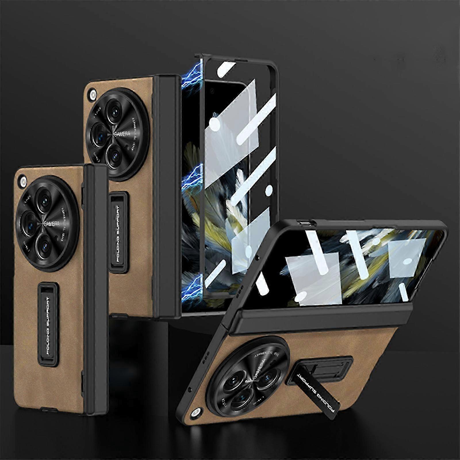 For OnePlus Open Case with Magnetic Hinge Protection, Built in Screen Protector, Camera Protector All-Inclusive Slim Hard PC Kickstand Case