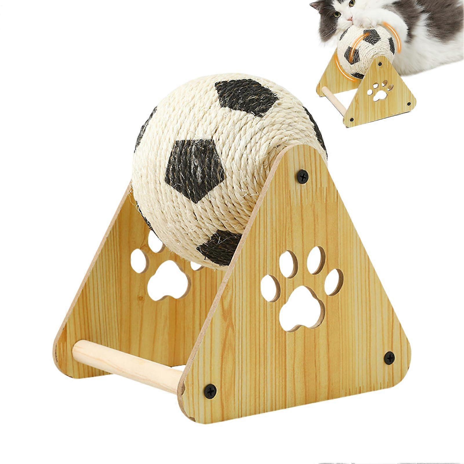 Interactive Cat Scratching Ball: Rollable Play Toy with Natural Wooden Base