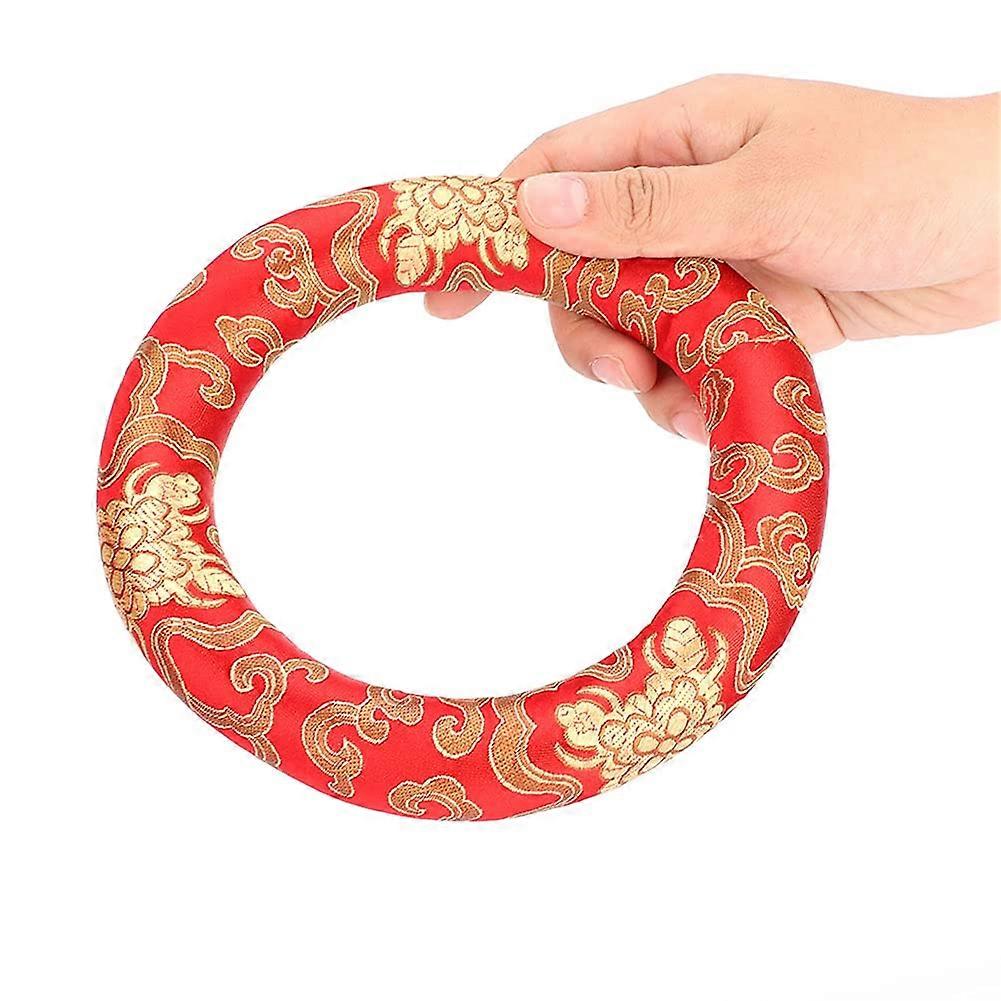 Singing Bowl Cushion 18 cm Round Silk Brocade Ring Cushion for 7-10 Inch Diameter Singing Bowls Red