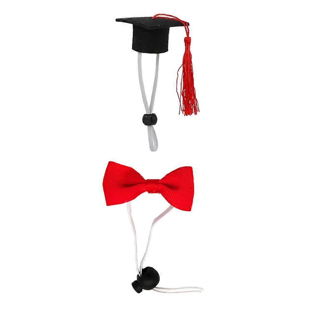 Red Academic Cap And Bowtie Set For Hamsters And Guinea Pigs Designed For Holidays 2Pcs