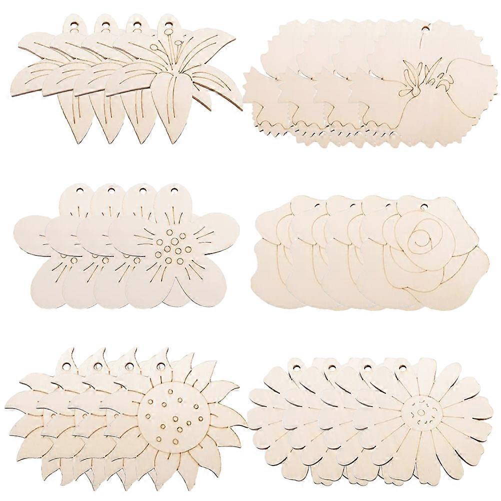 Wood Cutouts Unfinished Flower Shape For DIY Decorations 8X8cm Assorted Color Crafting 1 Set