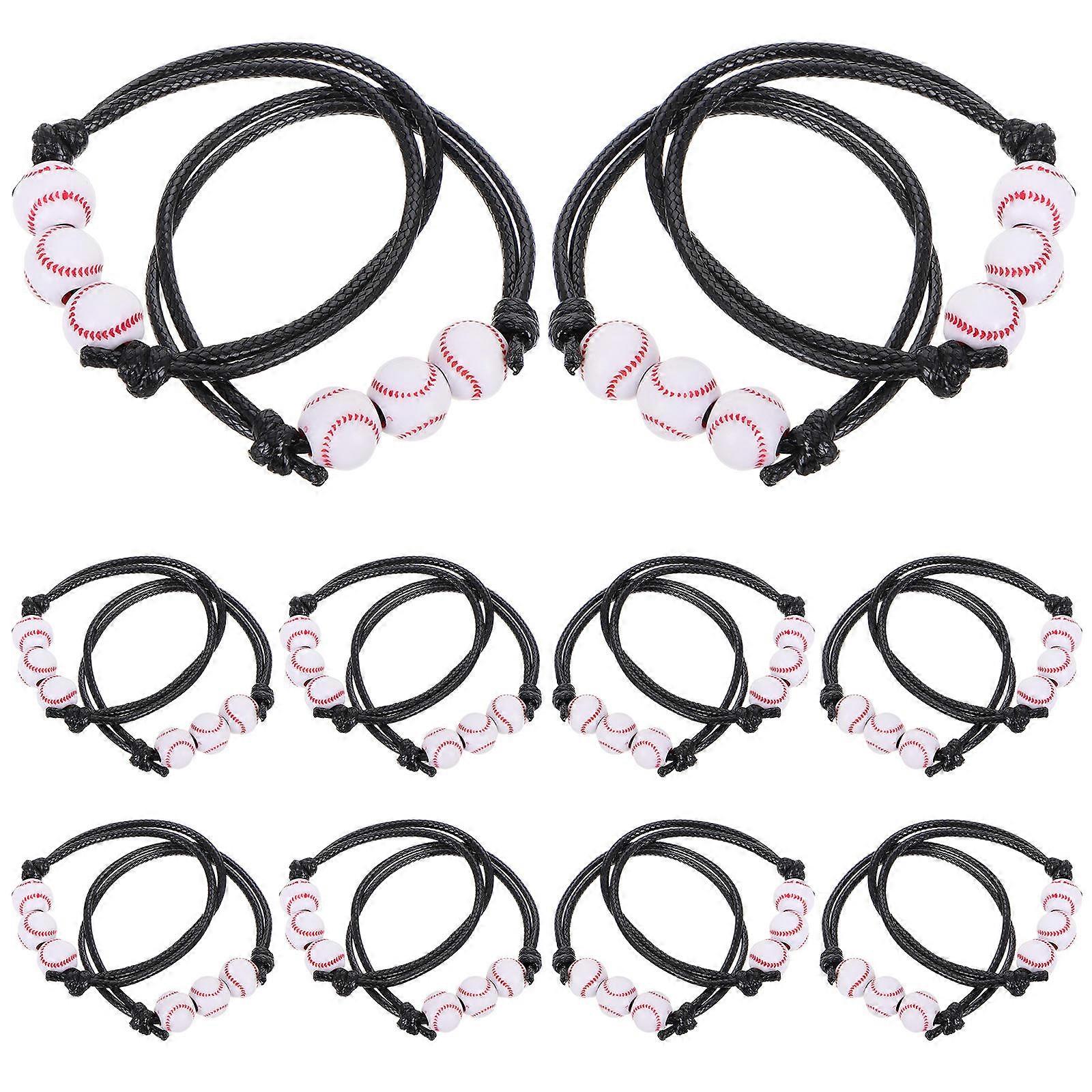 Adjustable Baseball Charm Bracelets for Team 12Pcs Black Wristbands