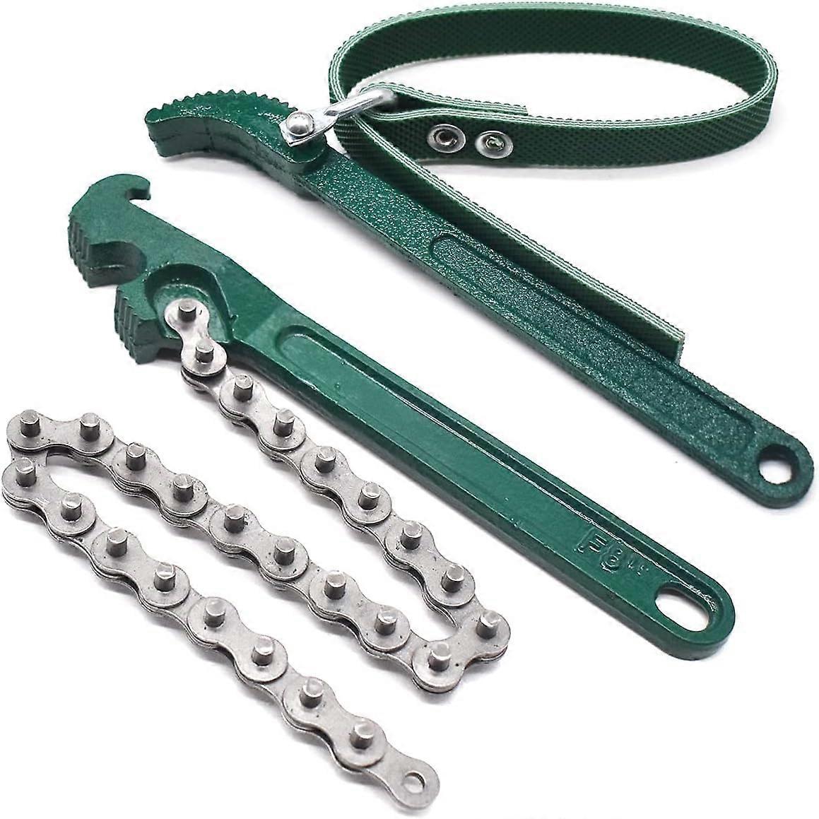 Oil Filter Wrench Pack of 2, Chain-Type, Universal Wrench, Adjustable Rubber Strap, Jar Lid and Car Repair