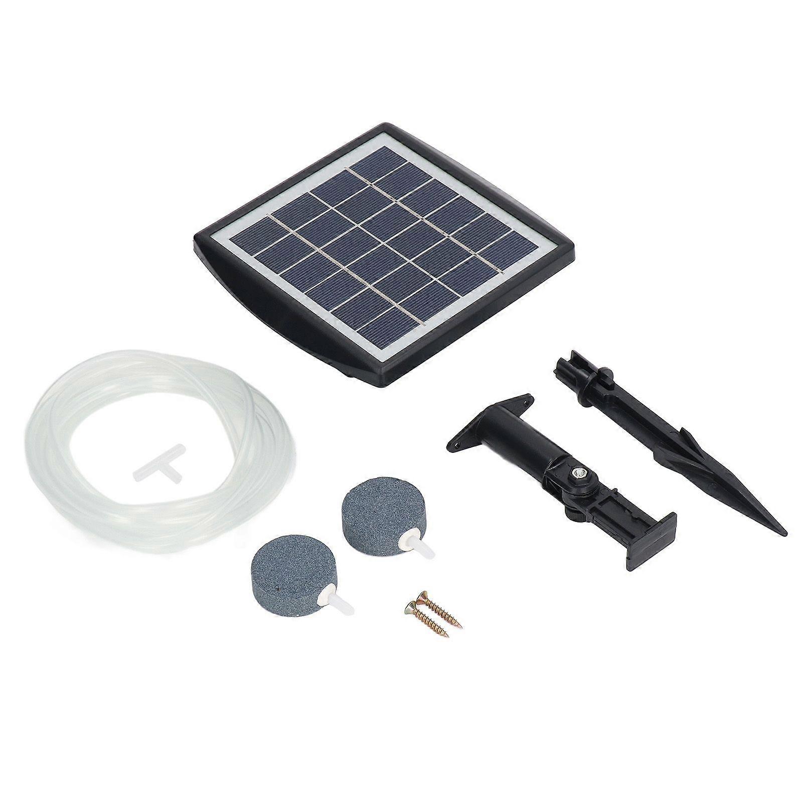 Solar Aquarium Air Pump Oxygenator Solar Powered Air Pump Low Noise Solar Pond Aerator with 2 Air Bubble Stones for Pond