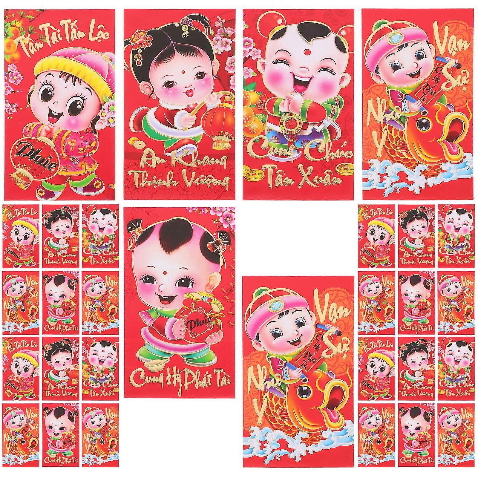 36pcs Snake Year Red Packets Money Red Packets Lunar New Year Present Red Envelopes Vietnamese Luck Money Envelopes Decors (Mixed Style)