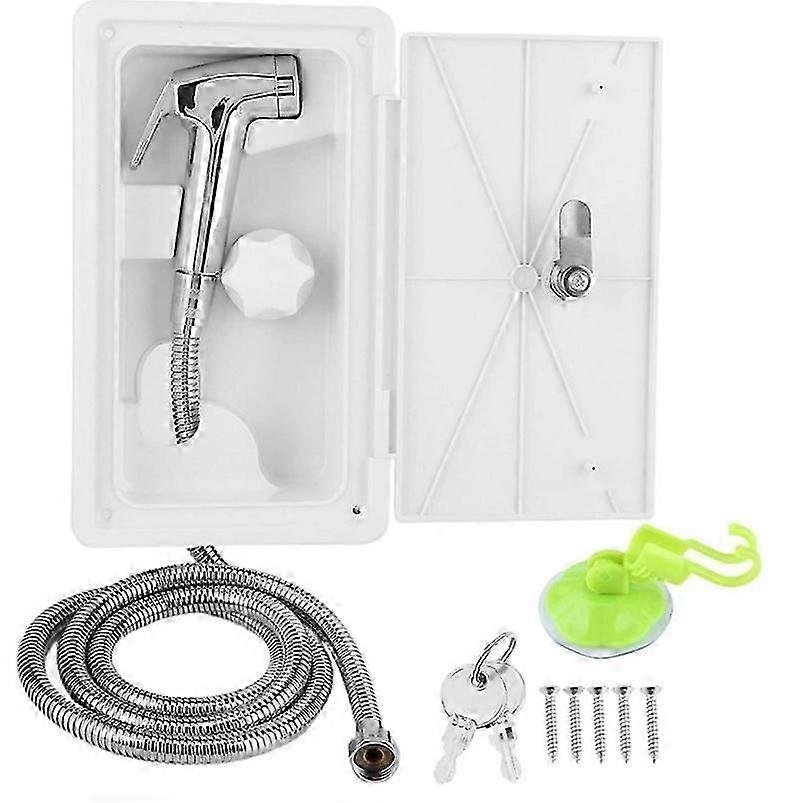 RV Exterior Shower Box - White, Van Shower, Abs Exterior Shower Box Kit Hot Cold Switch with 2 Keys Kit for Marine Boat Camper Caravan