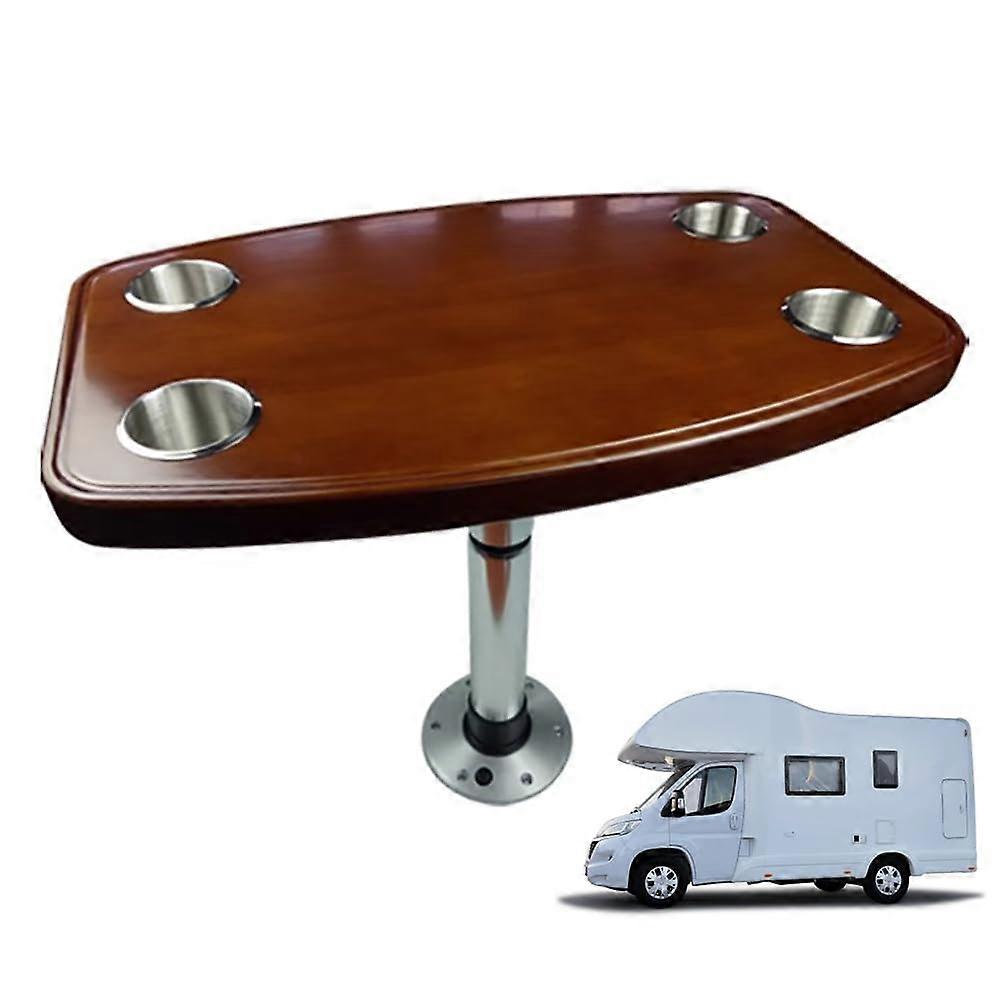 Solid Wood Removable RV Table with 4 Builtin Cups, Height Adjustable