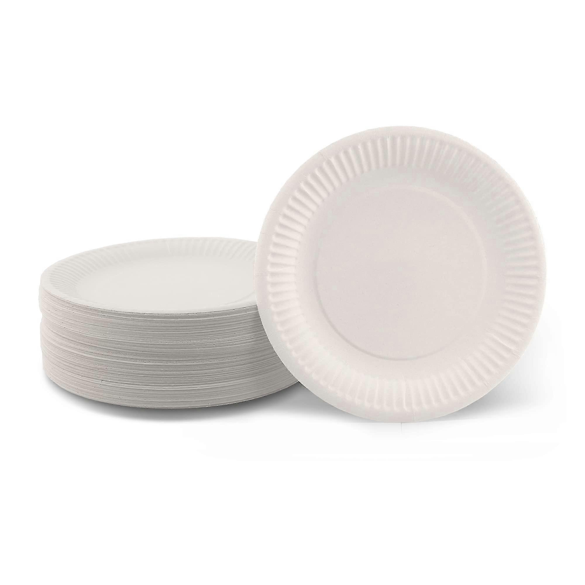 Platos de papel recubiertos ecológicos 100pcs 17cm blanco desechable