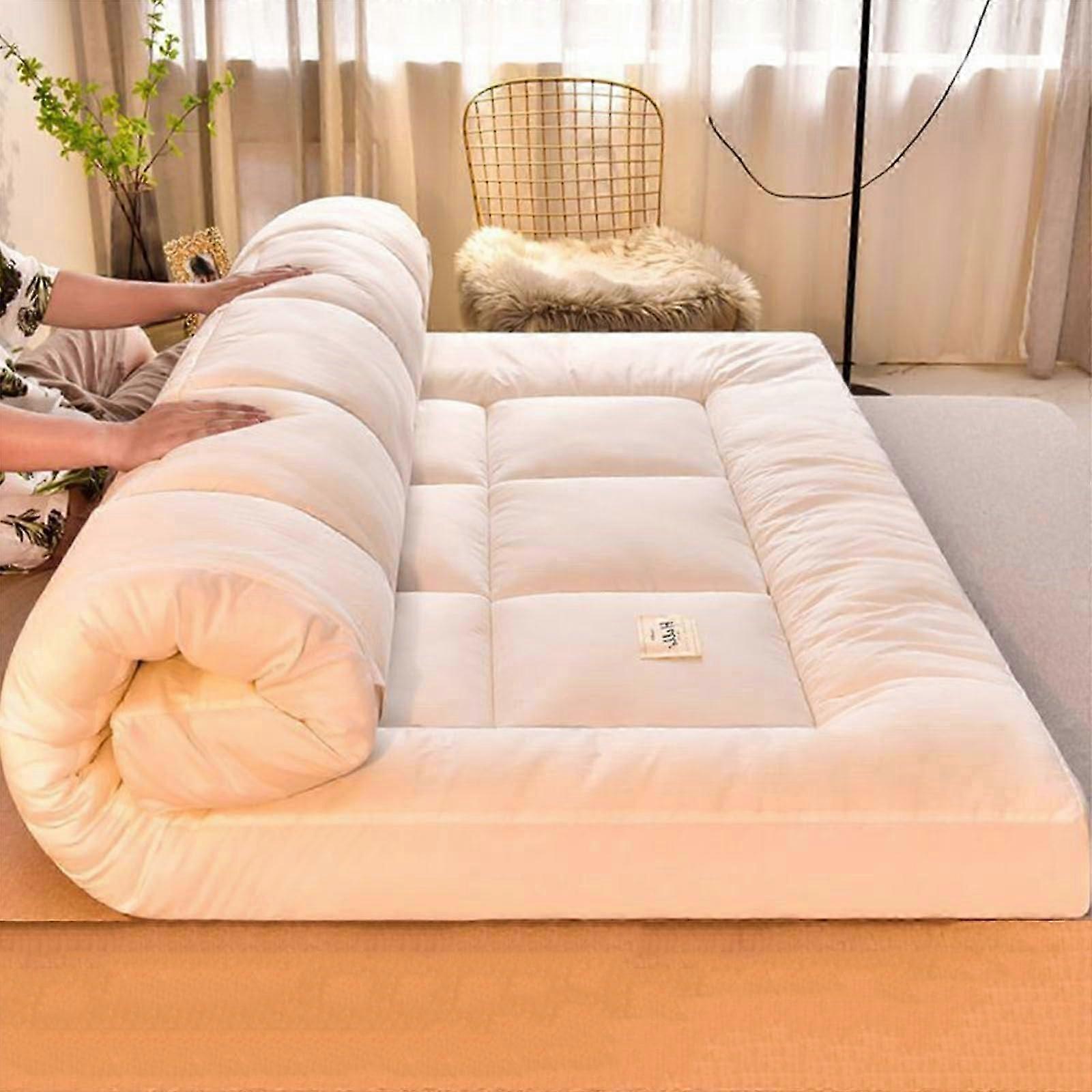 Japanese Tatami Floor Mattress, Fluffy, Soft, Futon Mattress, King Size Queen Size, Portable Rollable (White, 180*200CM)C