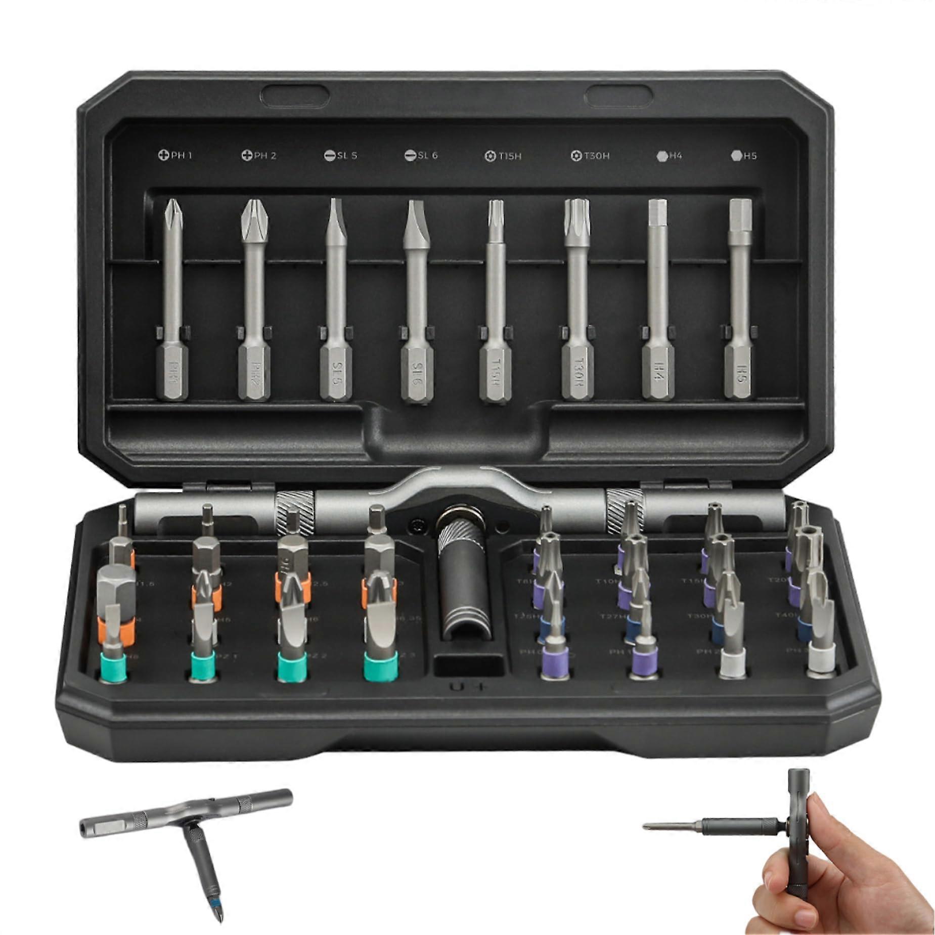 Ratchet Screwdriver Set, 42 Pcs Magnetic Portable T-Shaped Handle for Furniture and Computer Repair, Durable Storage Case
