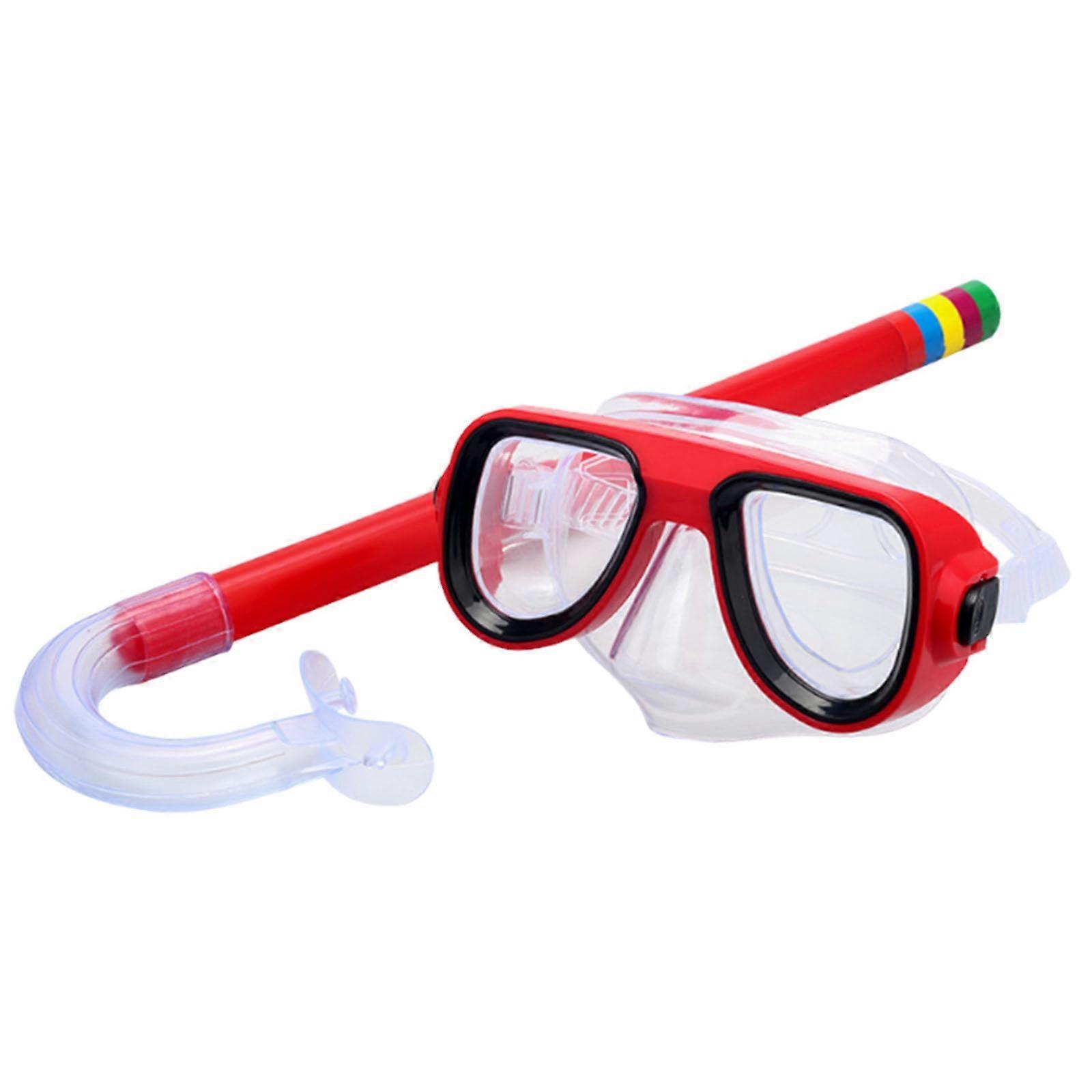 Kids Snorkel Mask Set For Ages 3-8, Top Snorkel Tube Goggles, Adjustable Leak-Proof Diving Gear For Children, Red