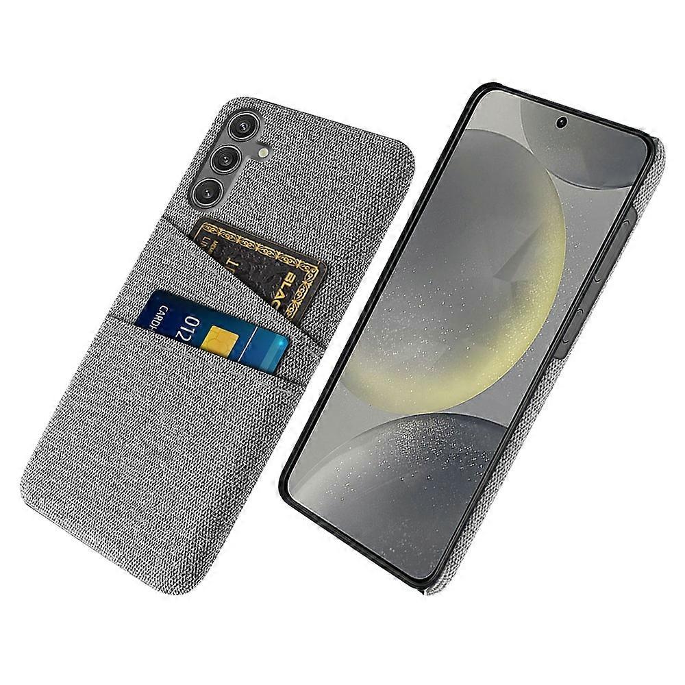 For Samsung Galaxy S25 Case Cloth + Hard PC Phone Cover with Dual Card Slots - Light Grey