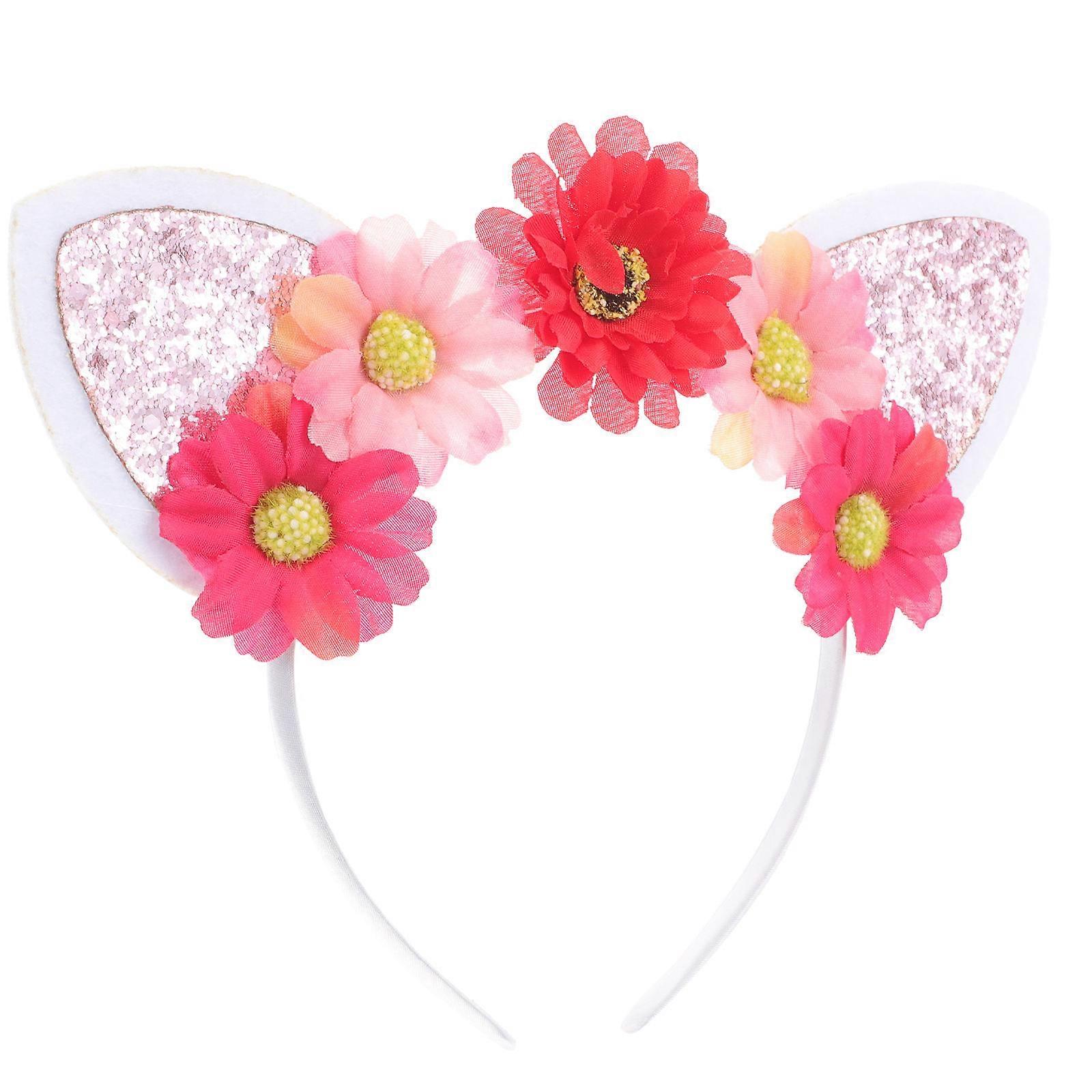Floral Animal Ears Headband for Hair Accessory – Eye Catching Design with Artificial Flowers for Parties, Holidays, and Cosplay