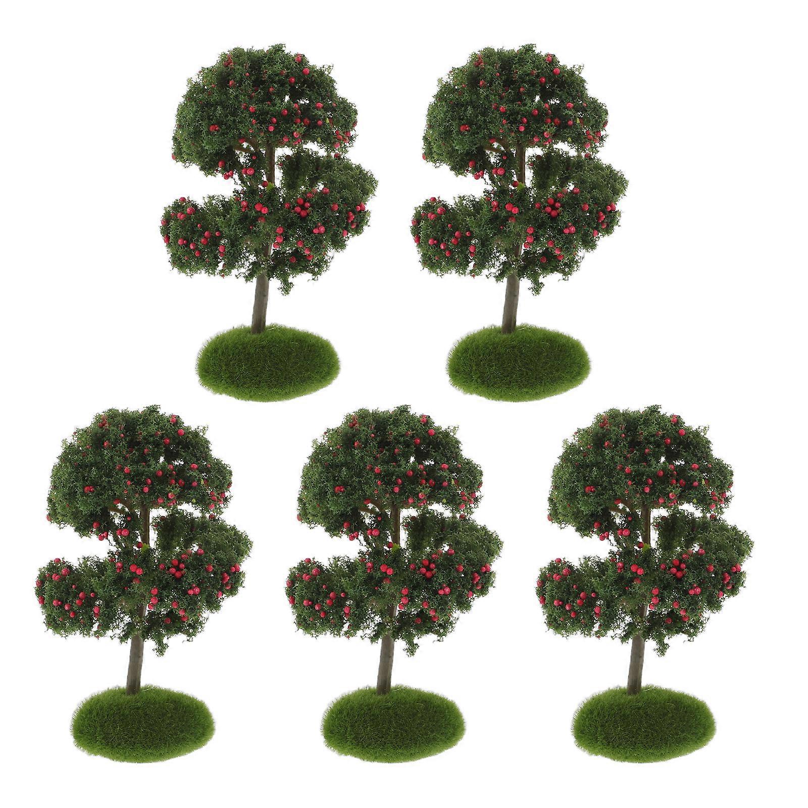 5pcs Miniature Apple Trees for Sand Table Models – Realistic Plastic Micro Landscape Decorations for Architectural Scenes, Railway Scenery, Bedroom &