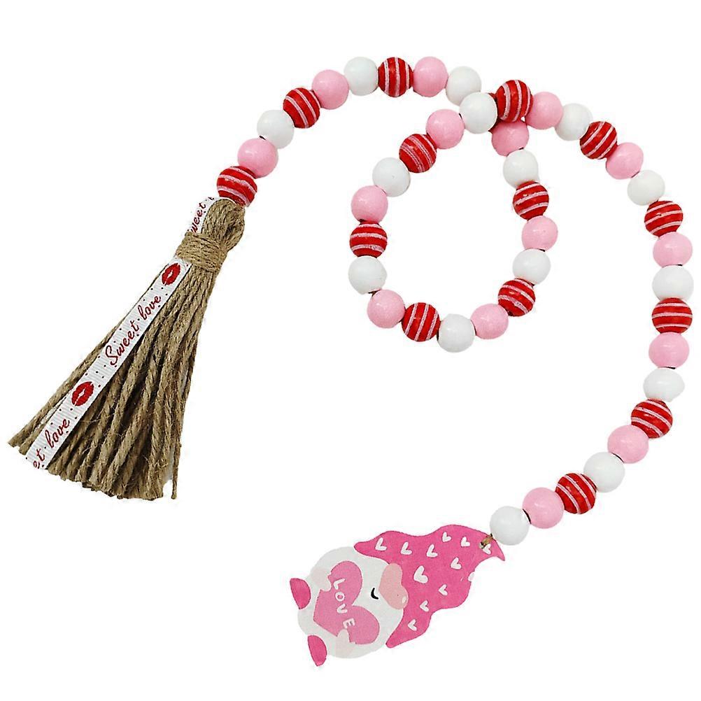 Beaded String Decor with Tassel Wood Beads and Hemp Rope for Valentine's Day Home Decor Multi