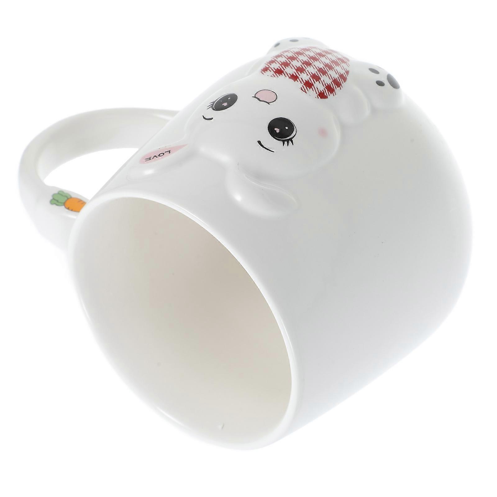 White Ceramic Coffee Mug Bunny Design Office Home Drink Container Smooth Edges 1Pack